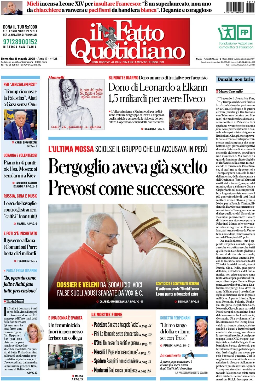 anteprima della prima pagina di il-fatto-quotidiano del 11/05/2025