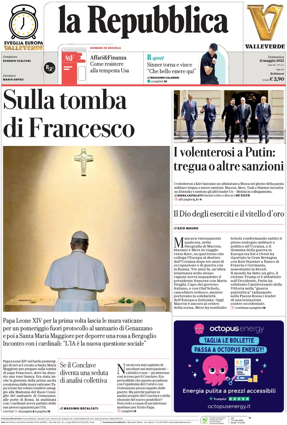 anteprima della prima pagina di la-repubblica del 11/05/2025