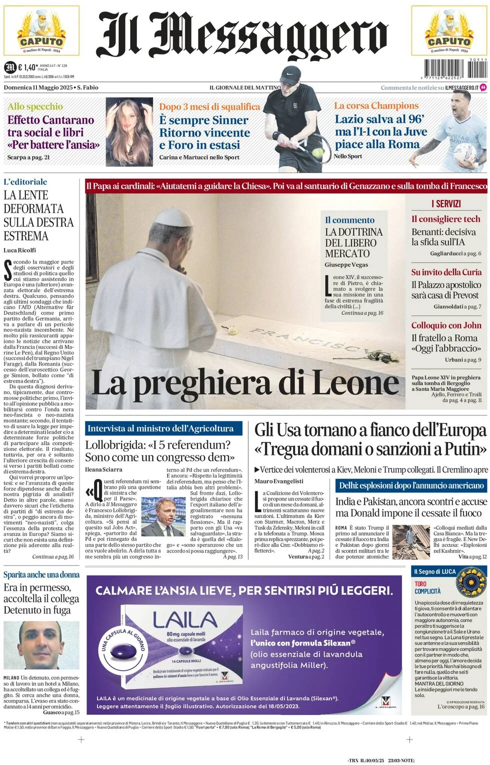 anteprima della prima pagina di il-messaggero del 11/05/2025
