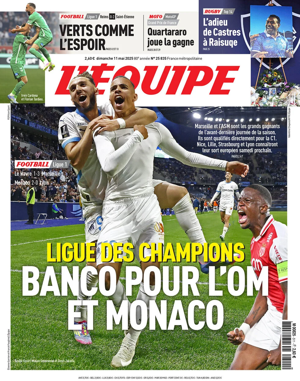 anteprima della prima pagina di lequipe del 11/05/2025