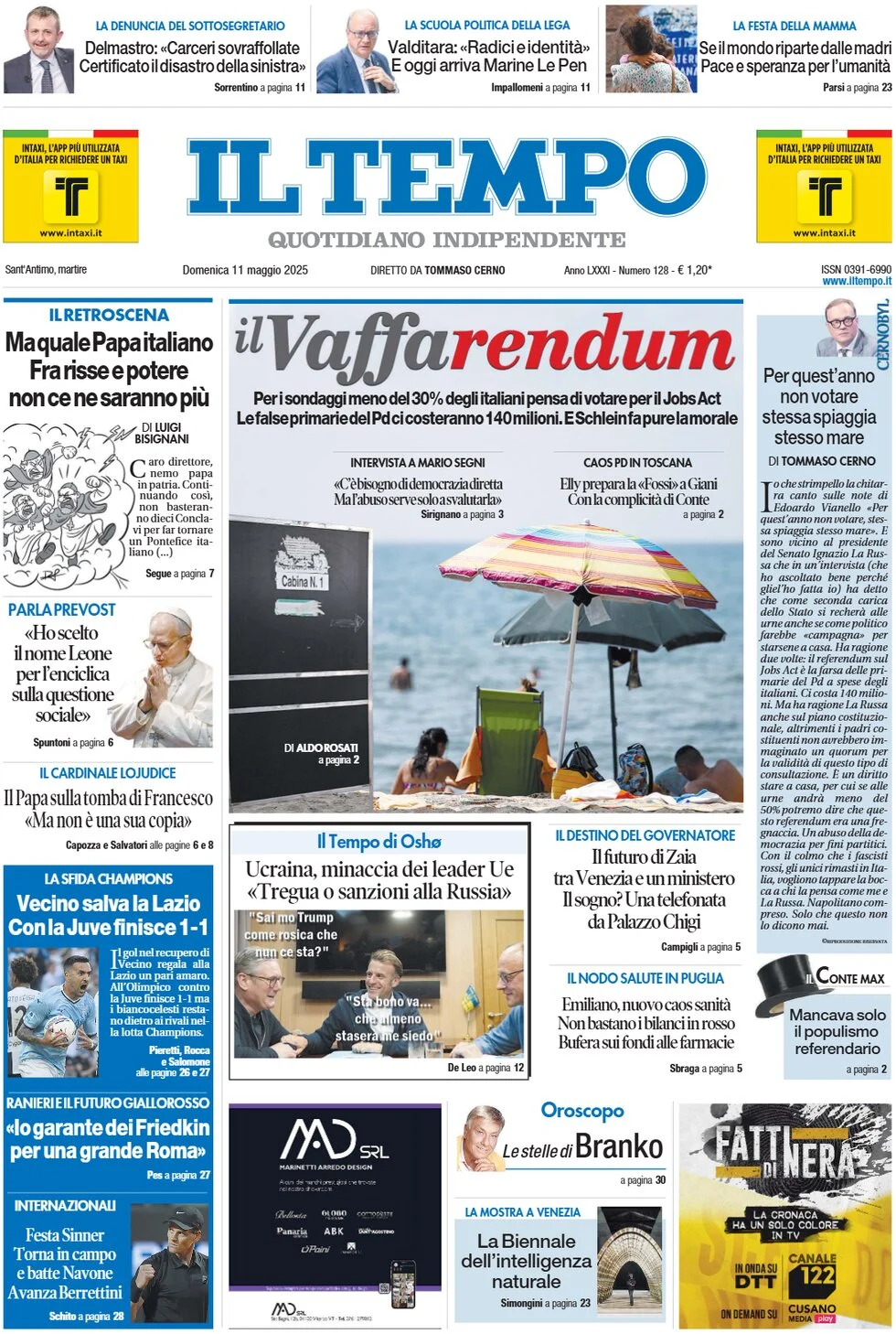 anteprima della prima pagina di il-tempo del 11/05/2025