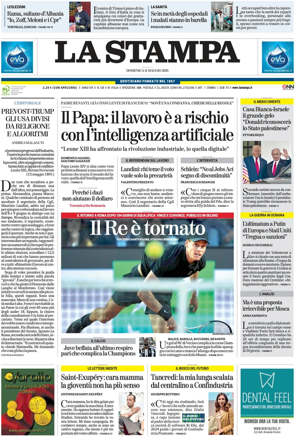 anteprima della prima pagina di la-stampa del 11/05/2025