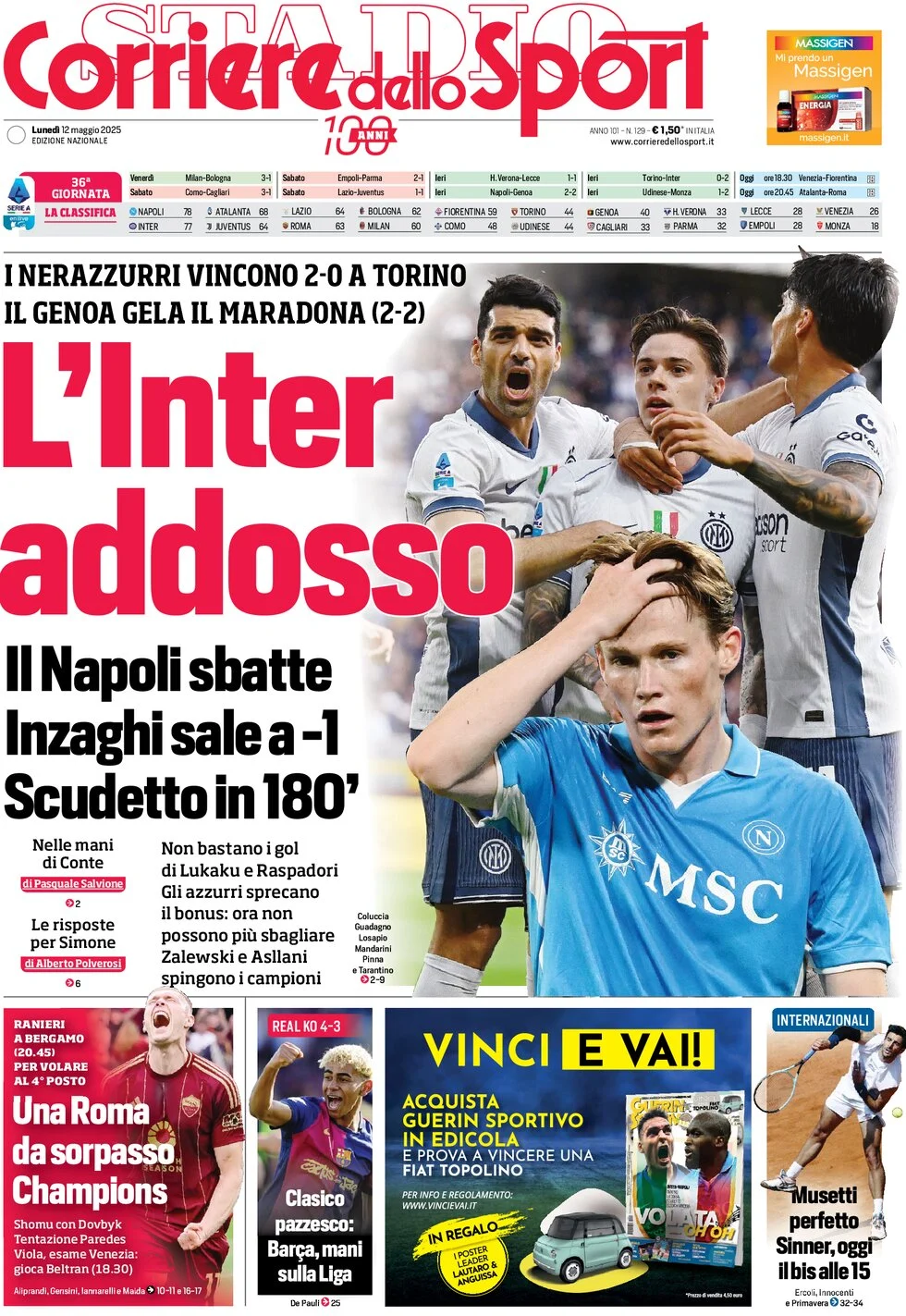 anteprima della prima pagina di corriere-dello-sport del 12/05/2025