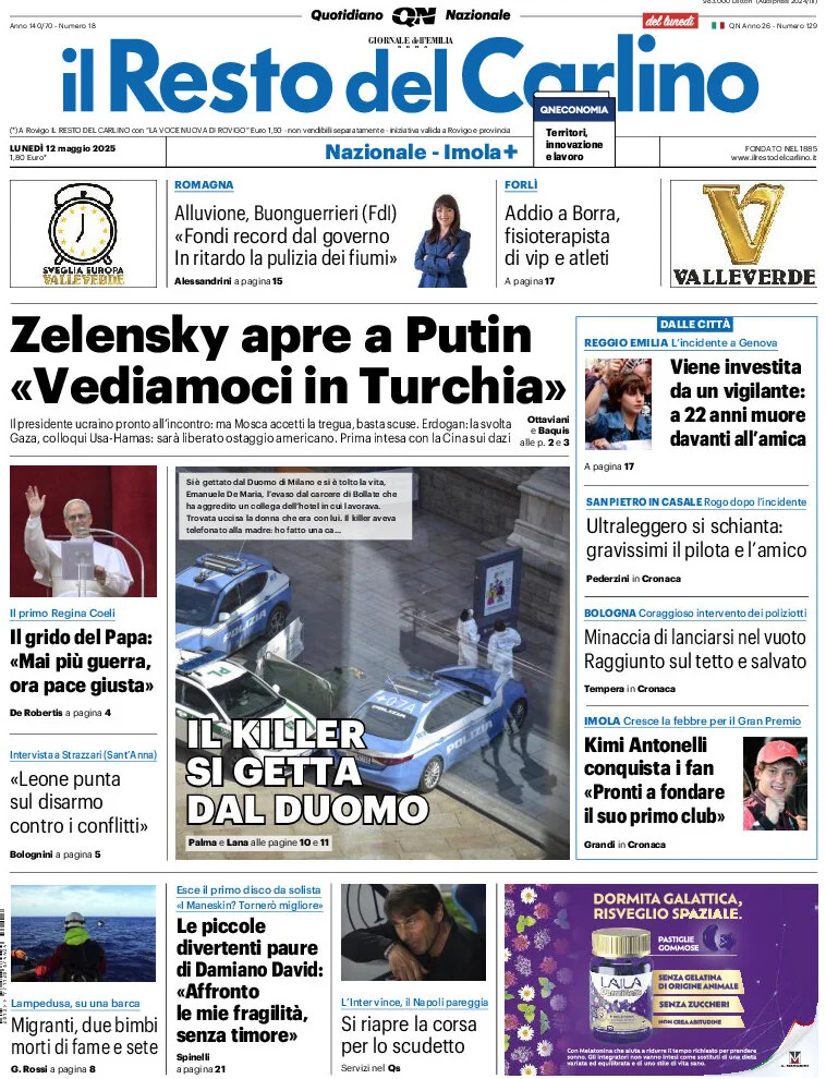 anteprima della prima pagina di il-resto-del-carlino del 12/05/2025