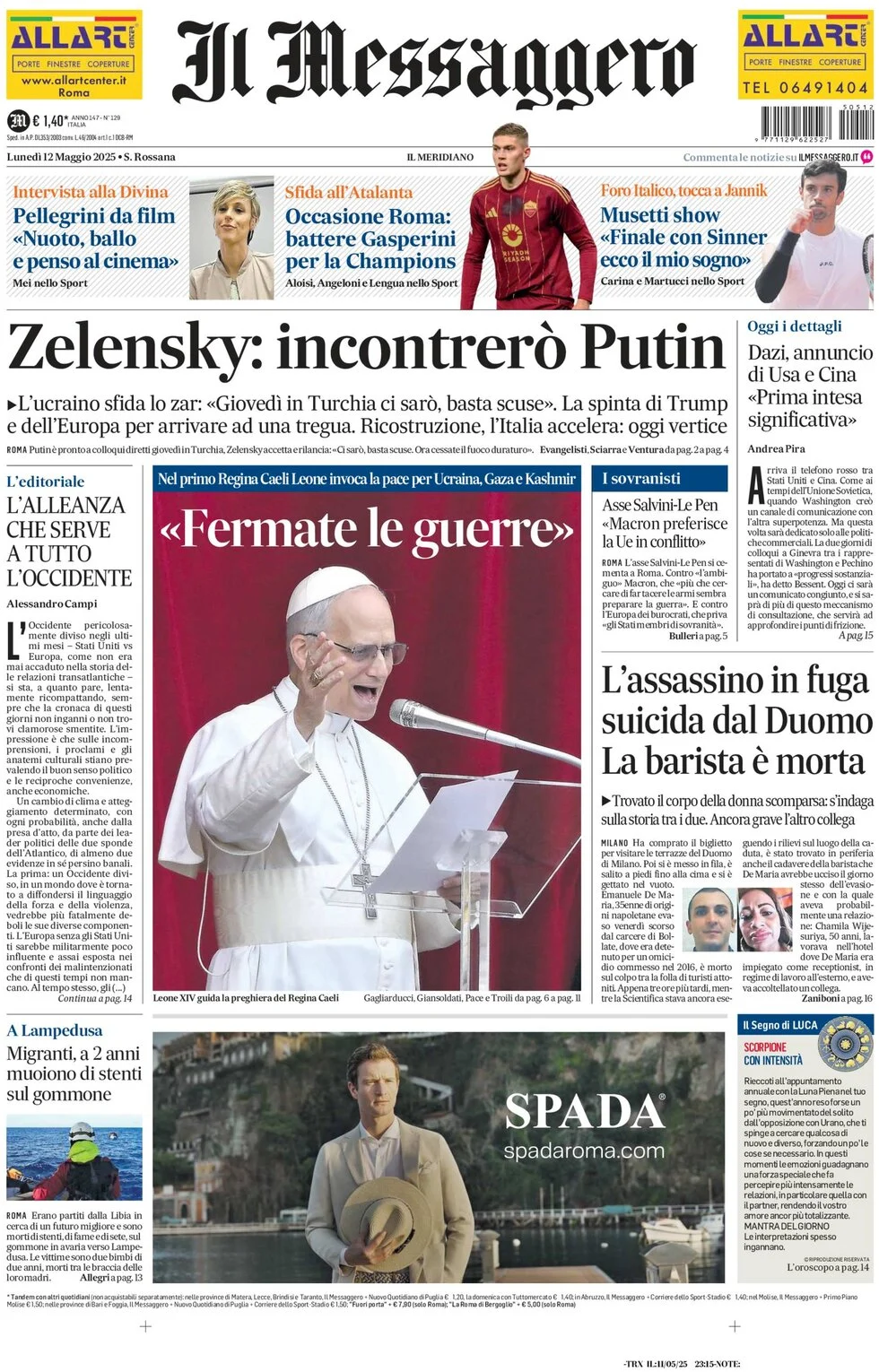 anteprima della prima pagina di il-messaggero del 12/05/2025