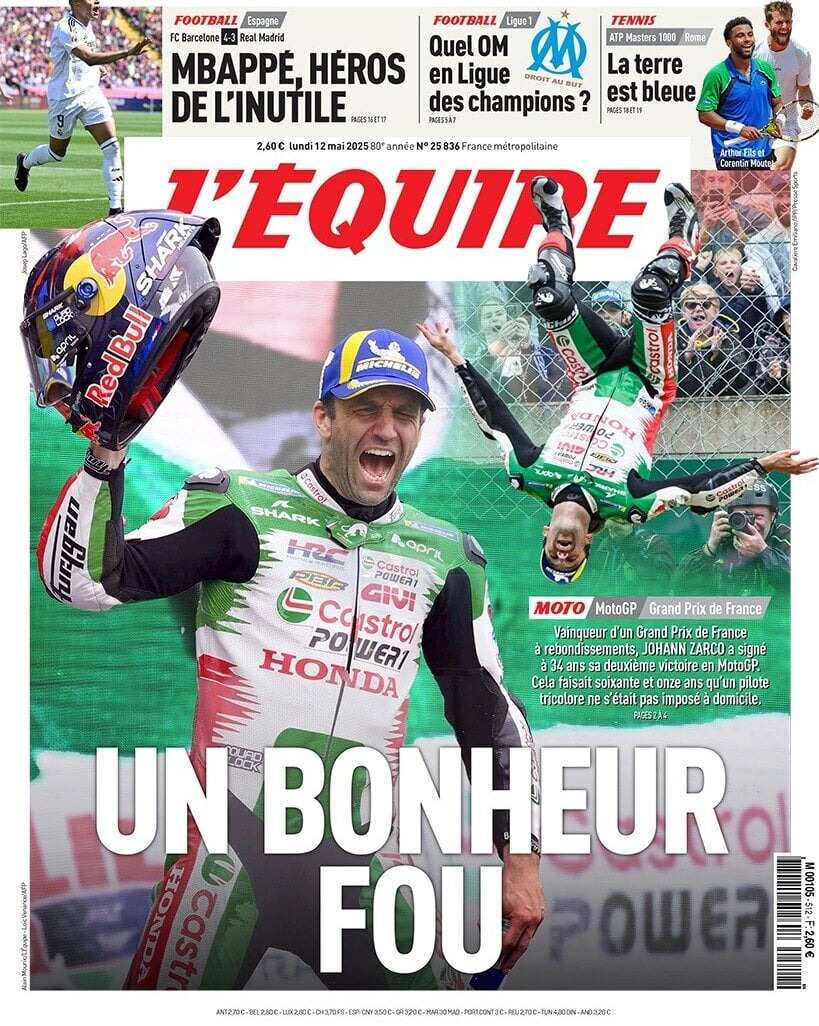 anteprima della prima pagina di lequipe del 12/05/2025