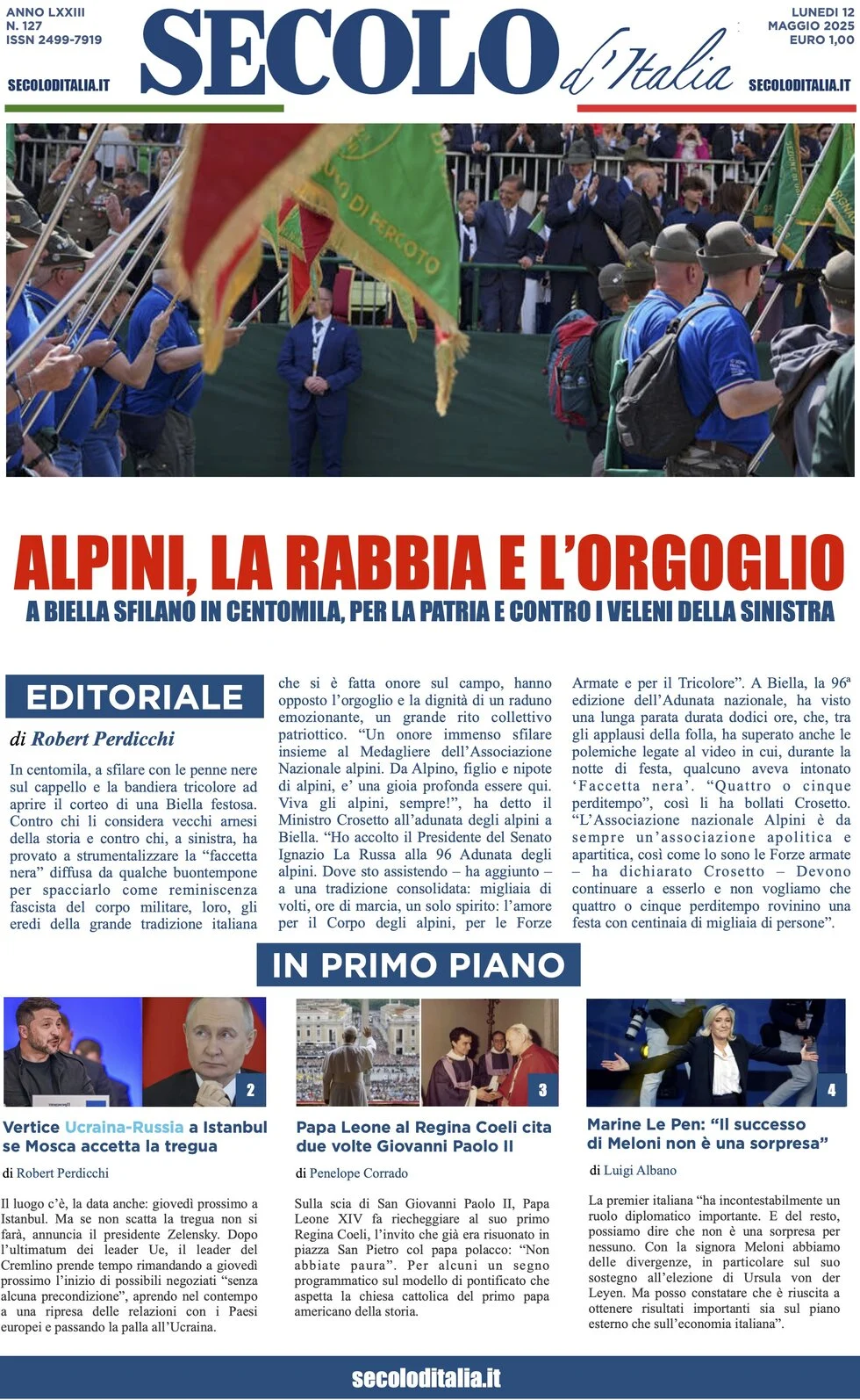 anteprima della prima pagina di secolo-ditalia del 12/05/2025