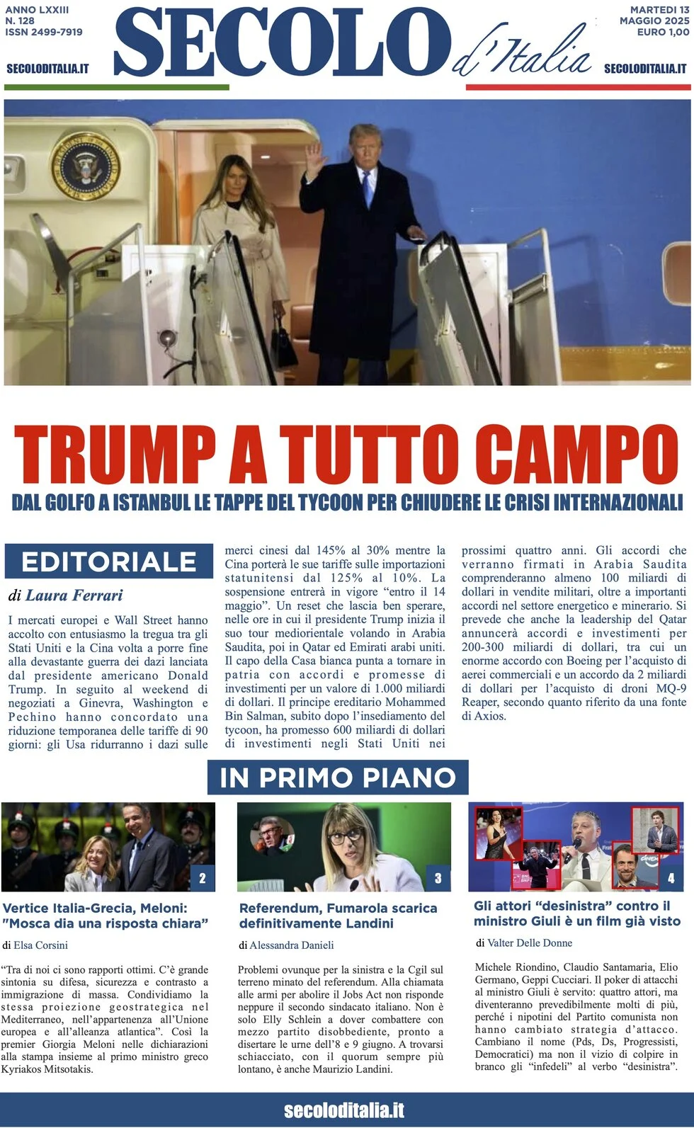anteprima della prima pagina di secolo-ditalia del 13/05/2025