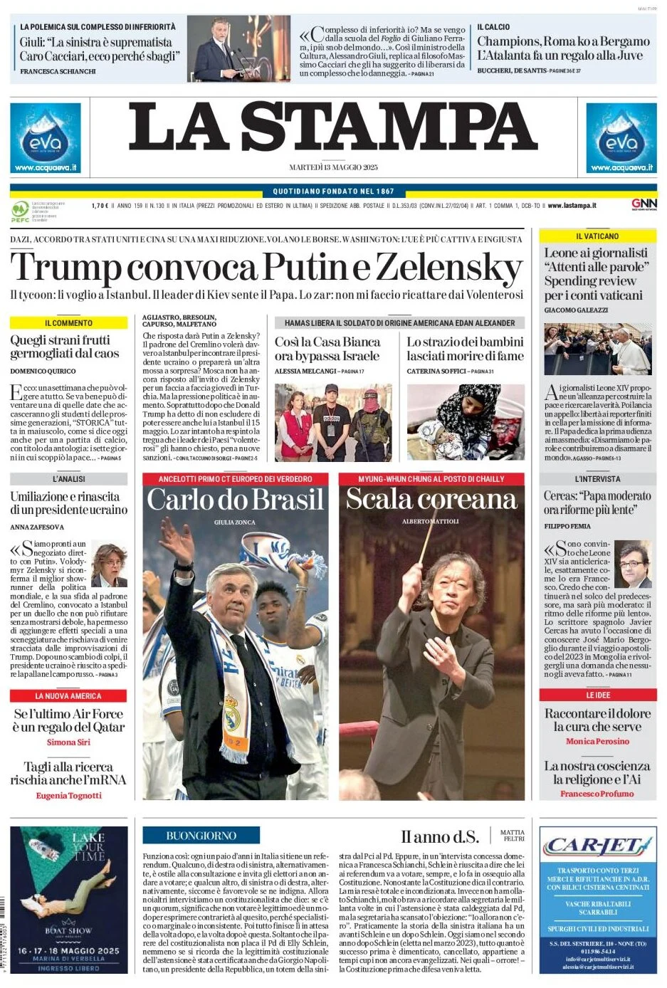 anteprima della prima pagina di la-stampa del 13/05/2025