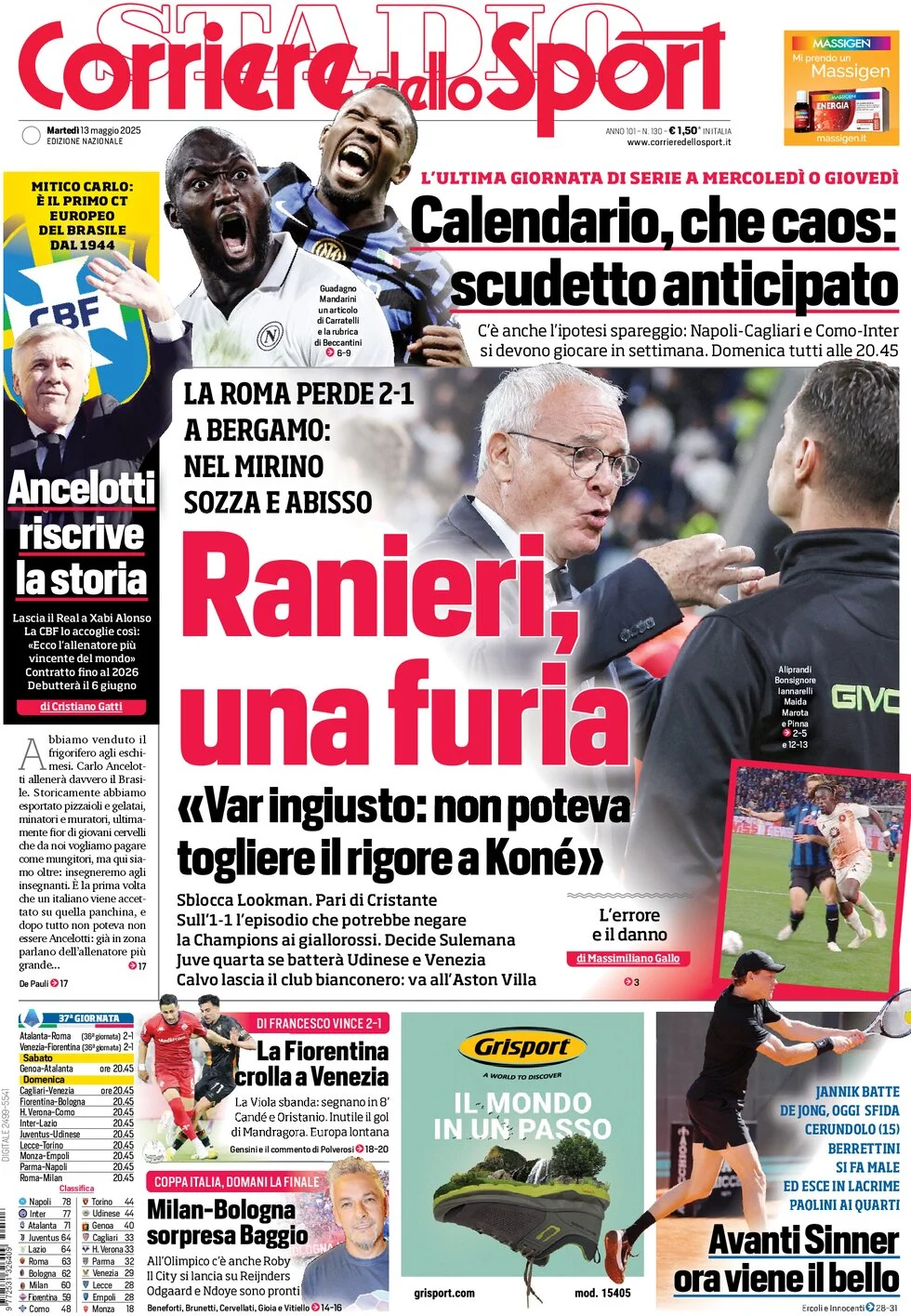 anteprima della prima pagina di corriere-dello-sport del 13/05/2025