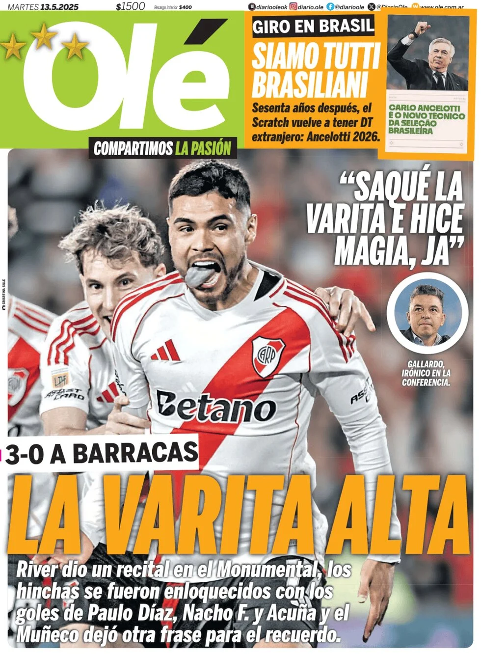 anteprima della prima pagina di ol del 13/05/2025