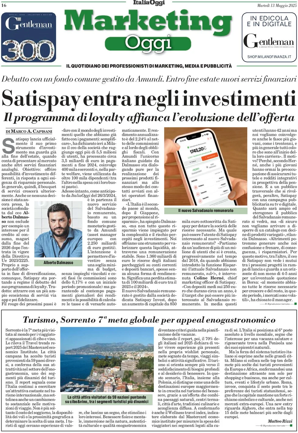 anteprima della prima pagina di marketing-oggi del 13/05/2025