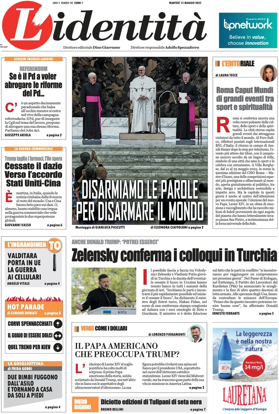 anteprima della prima pagina di lidentit del 13/05/2025