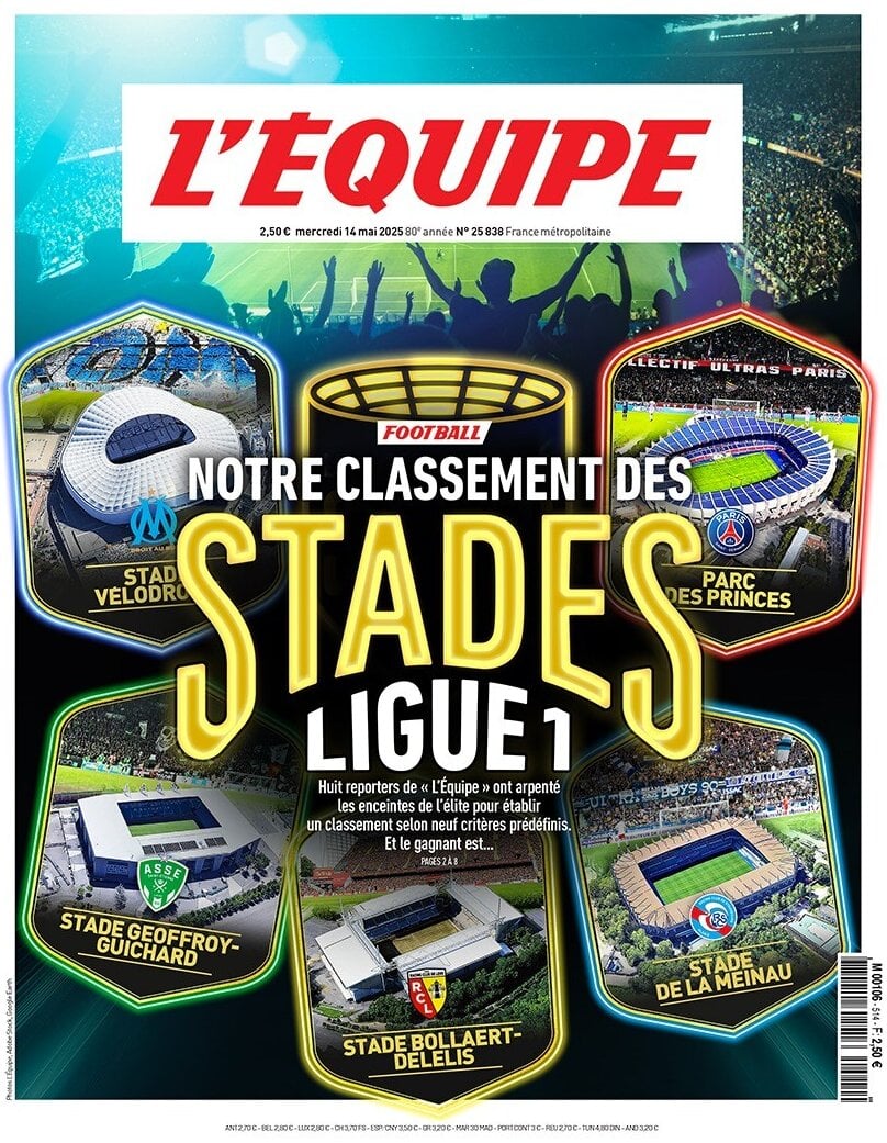 anteprima della prima pagina di lequipe del 14/05/2025
