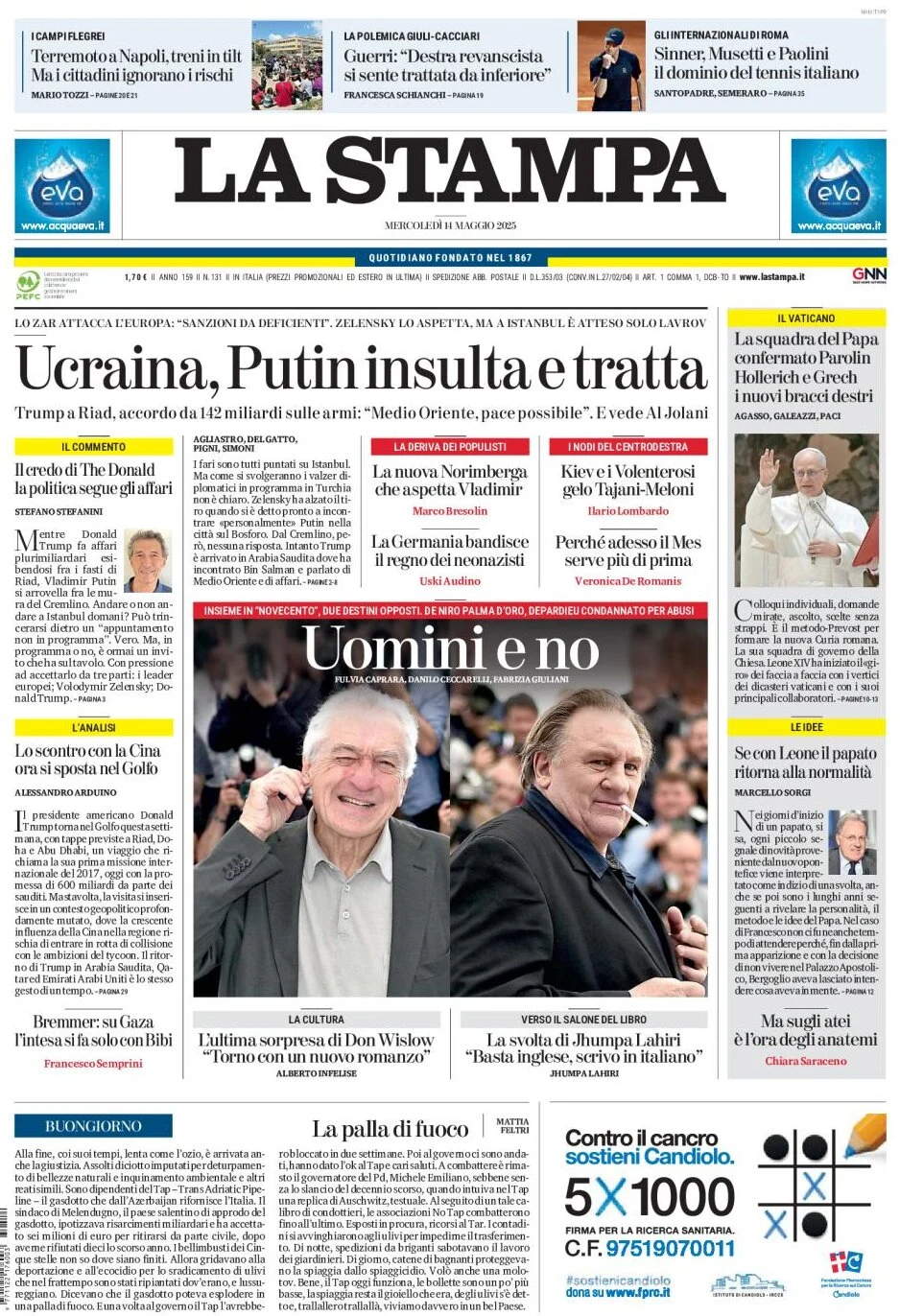 anteprima della prima pagina di la-stampa del 14/05/2025