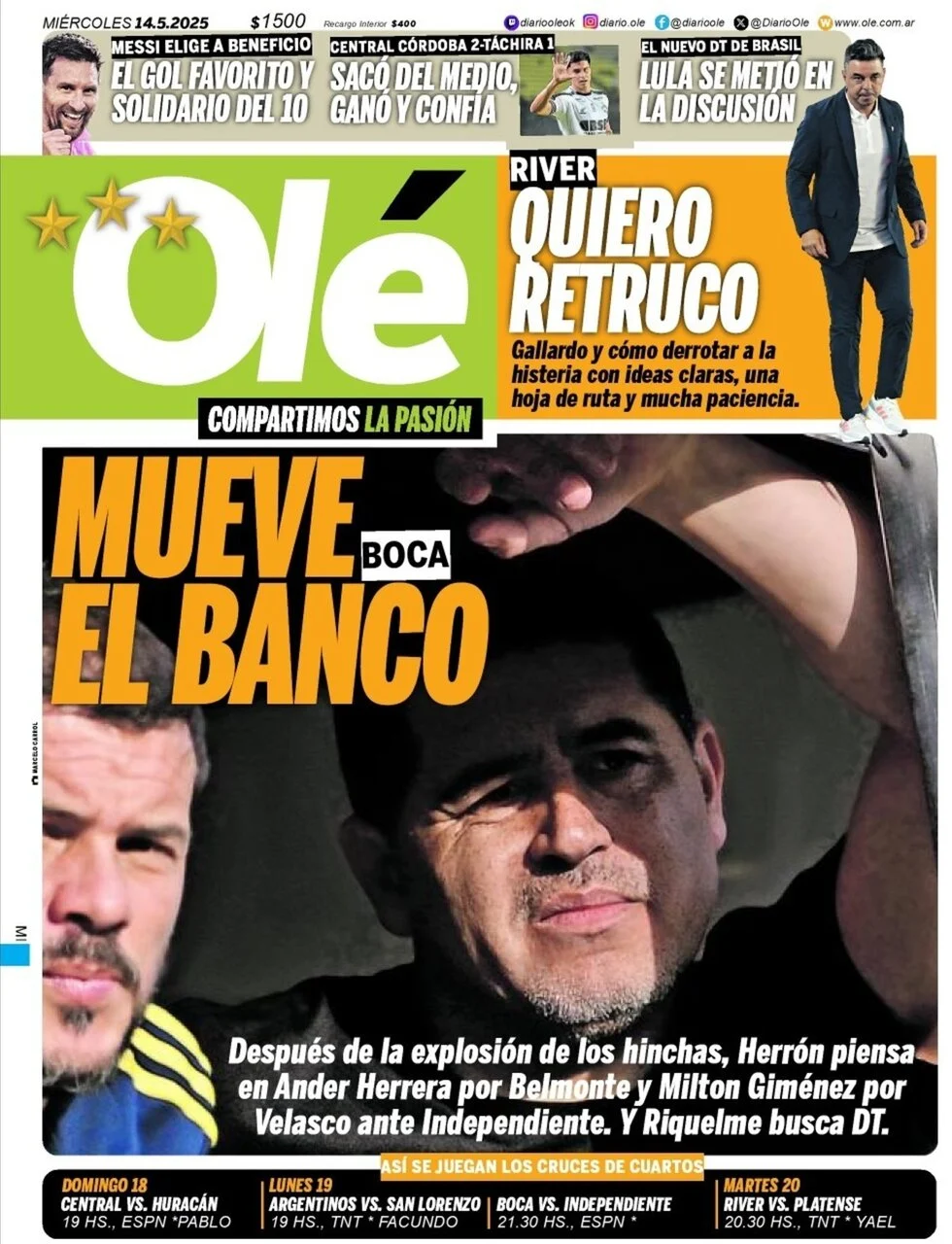 anteprima della prima pagina di ol del 14/05/2025