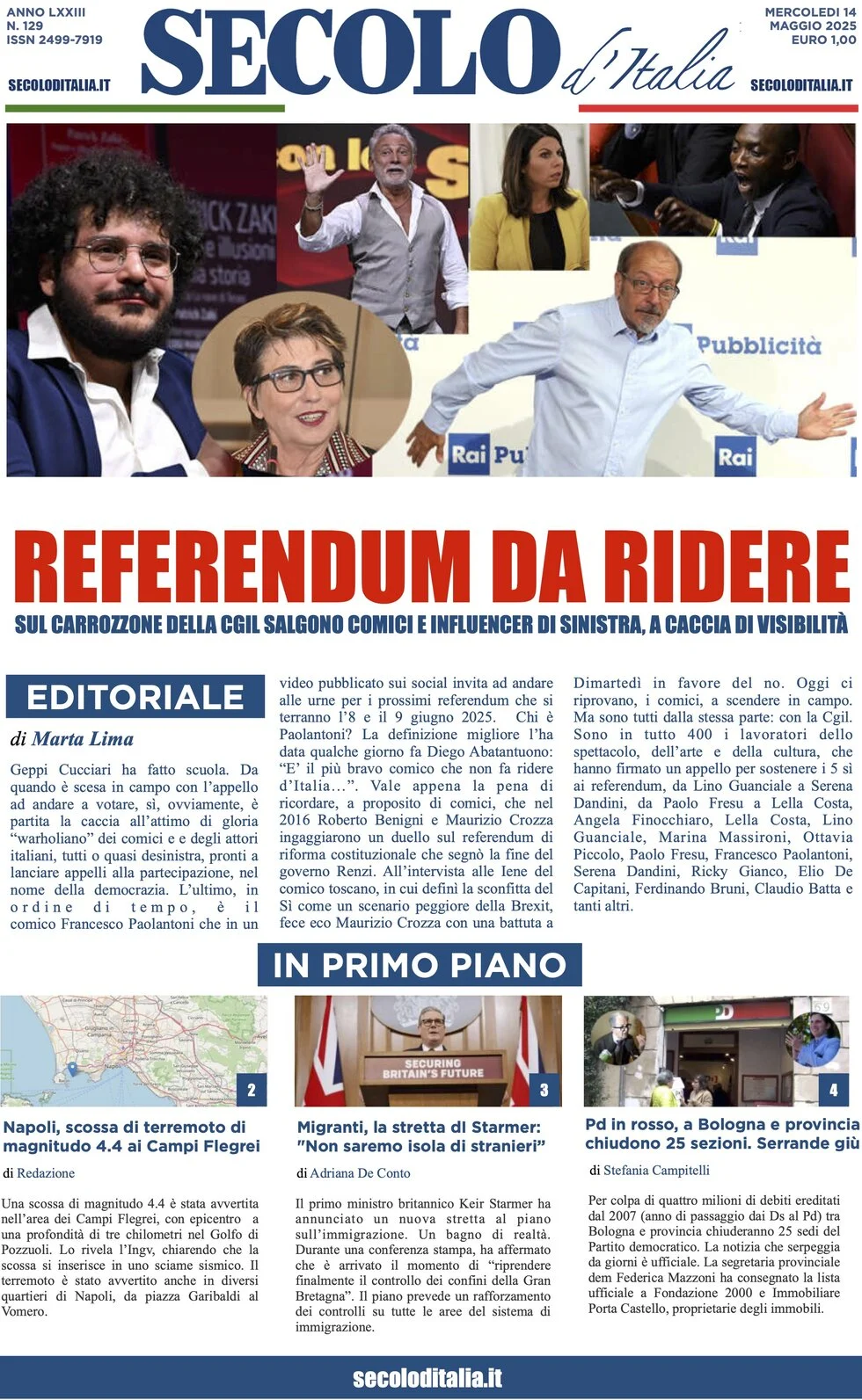 anteprima della prima pagina di secolo-ditalia del 14/05/2025