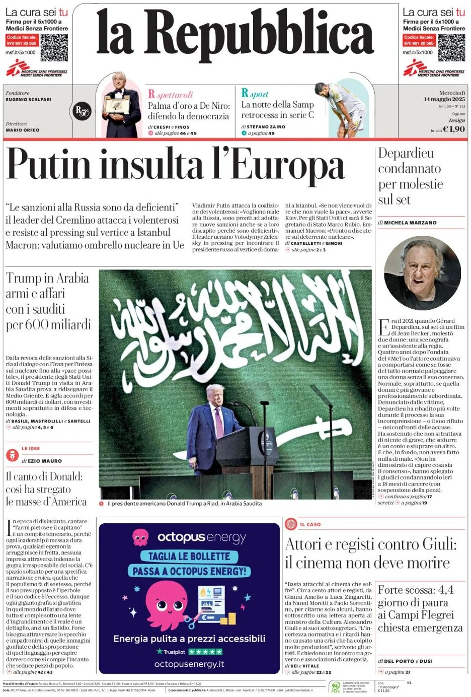 anteprima della prima pagina di la-repubblica del 14/05/2025