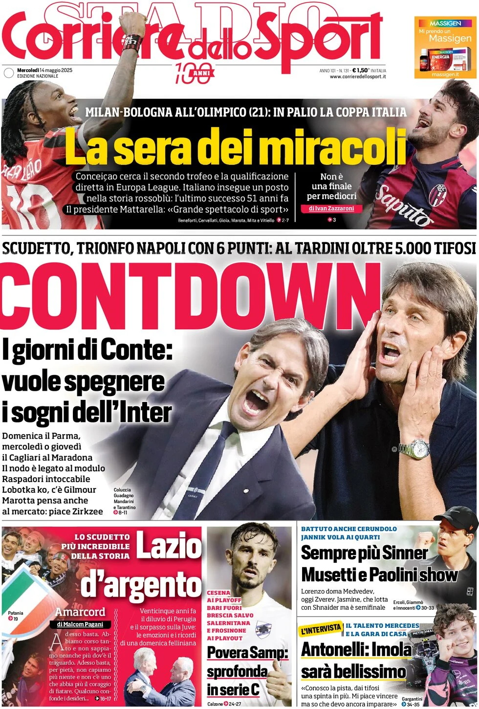 anteprima della prima pagina di corriere-dello-sport del 14/05/2025