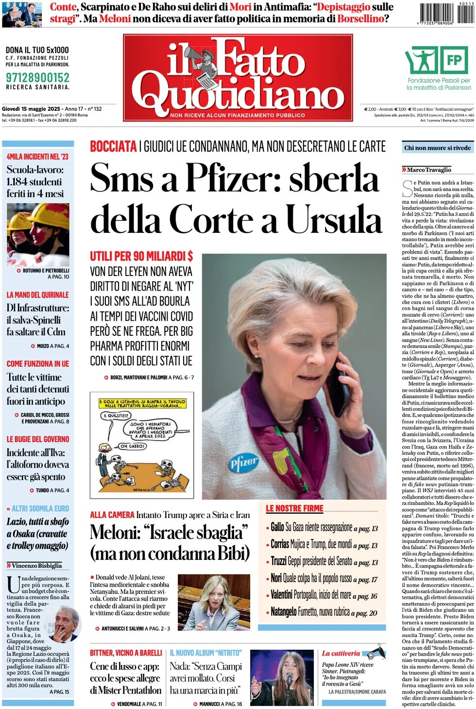 anteprima della prima pagina di il-fatto-quotidiano del 15/05/2025