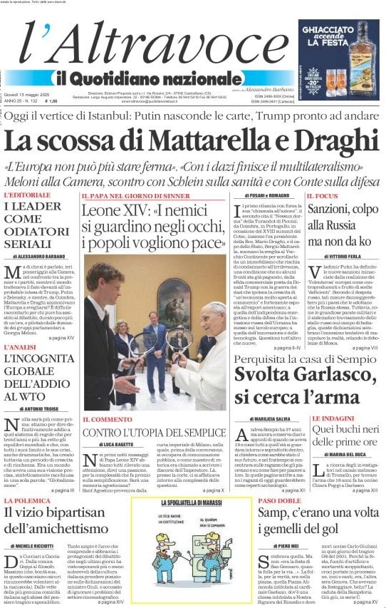 anteprima della prima pagina di il-quotidiano-del-sud-laltravoce del 15/05/2025
