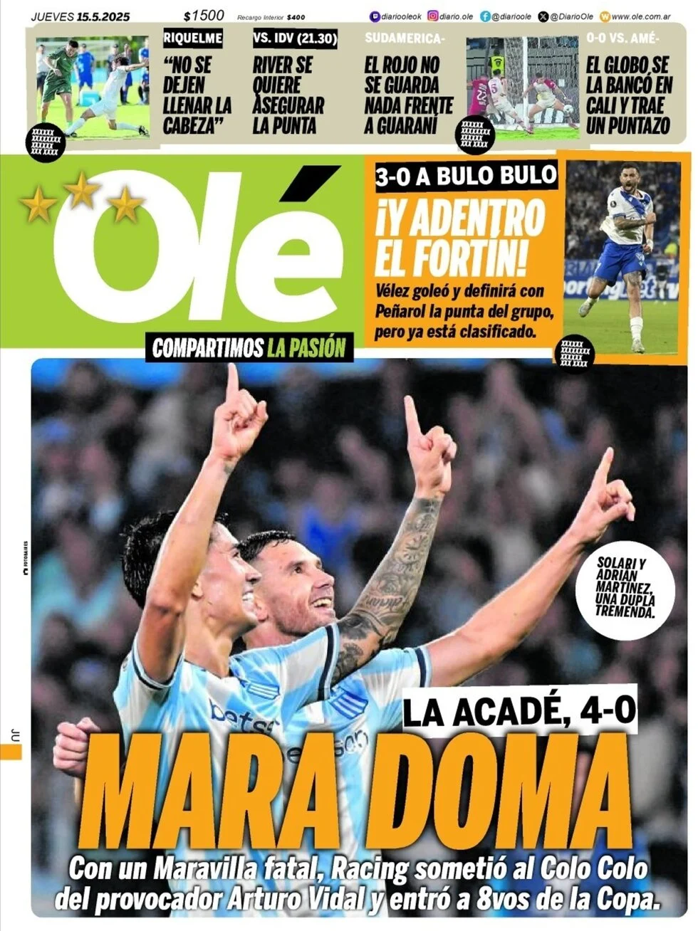 anteprima della prima pagina di ol del 15/05/2025