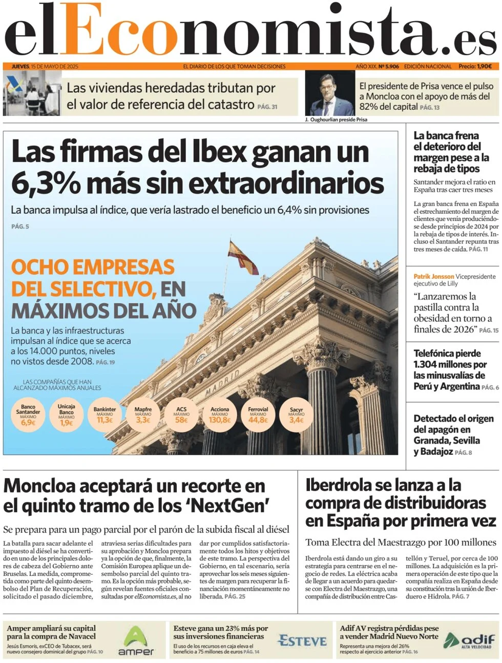 anteprima della prima pagina di el-economista del 15/05/2025