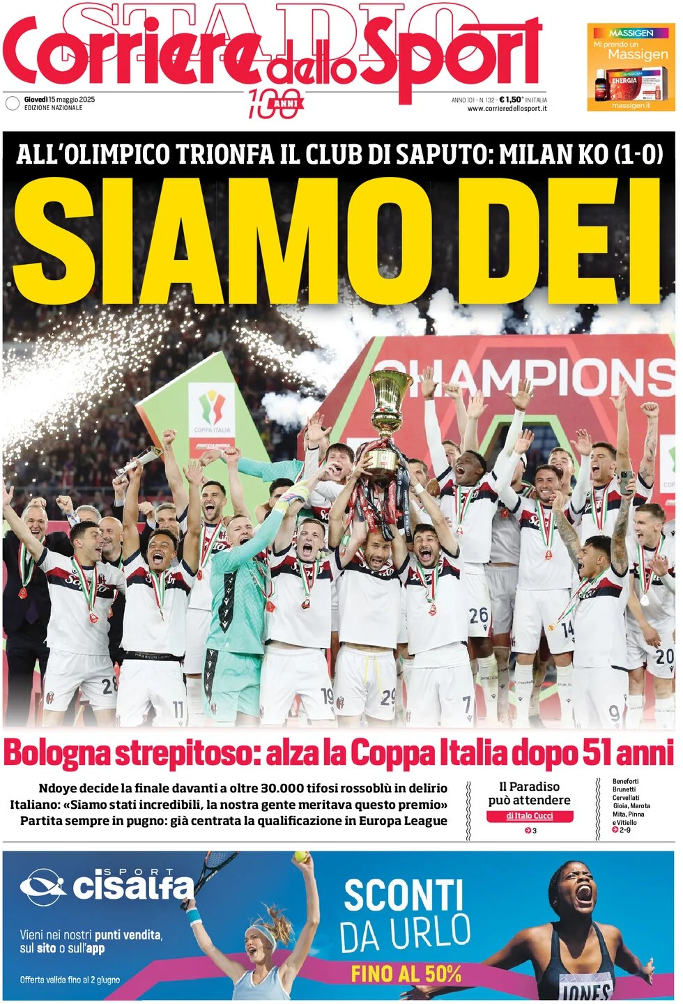 anteprima della prima pagina di corriere-dello-sport del 15/05/2025
