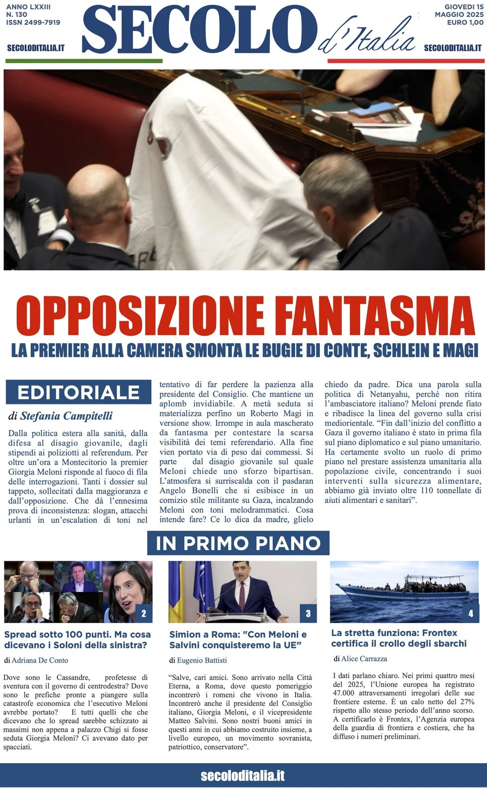 anteprima della prima pagina di secolo-ditalia del 15/05/2025