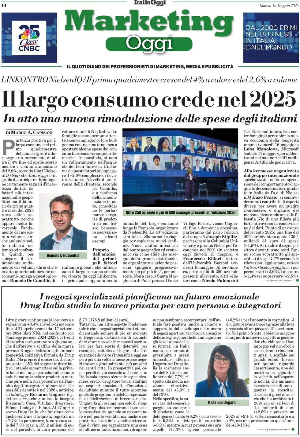 anteprima della prima pagina di marketing-oggi del 15/05/2025