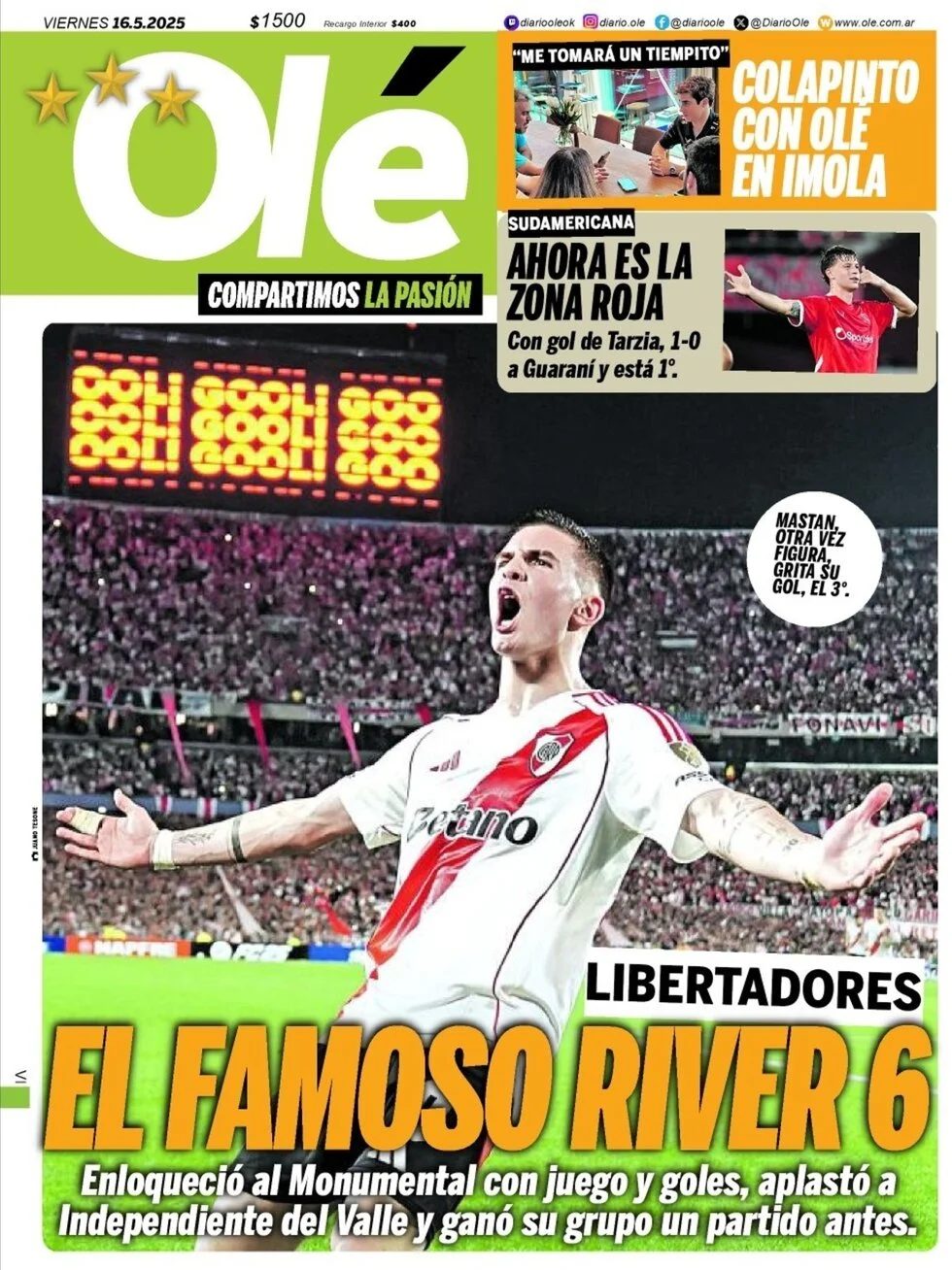 anteprima della prima pagina di ol del 16/05/2025