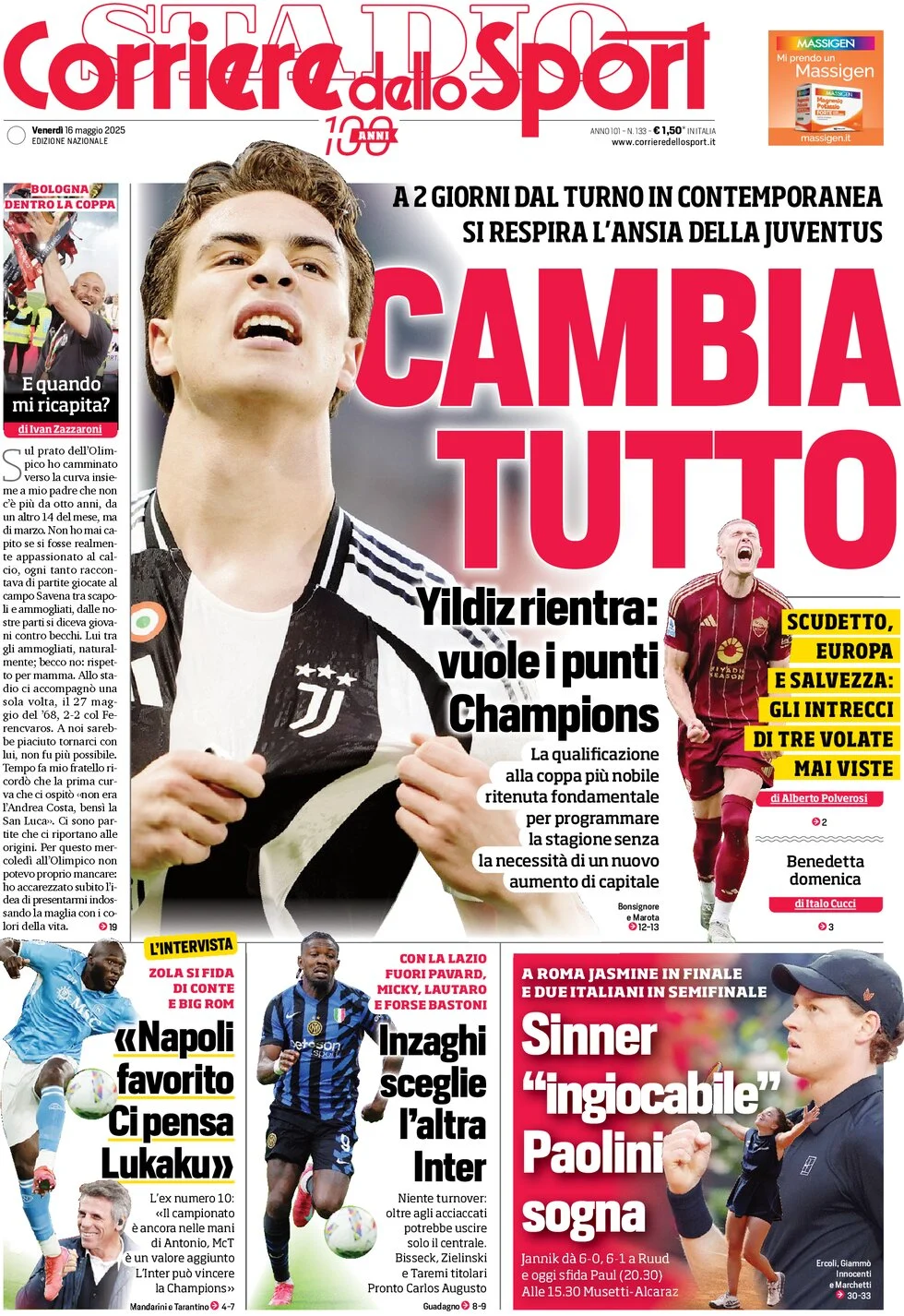 anteprima della prima pagina di corriere-dello-sport del 16/05/2025