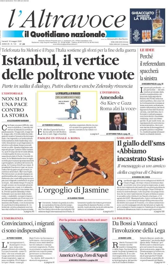 anteprima della prima pagina di il-quotidiano-del-sud-laltravoce del 16/05/2025