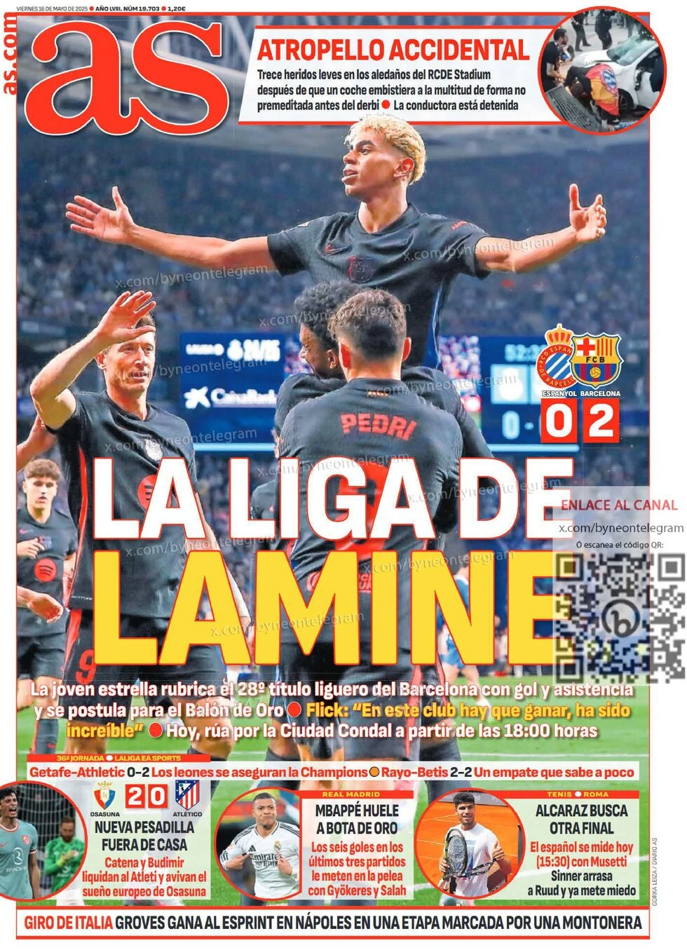 anteprima della prima pagina di as-madrid del 16/05/2025
