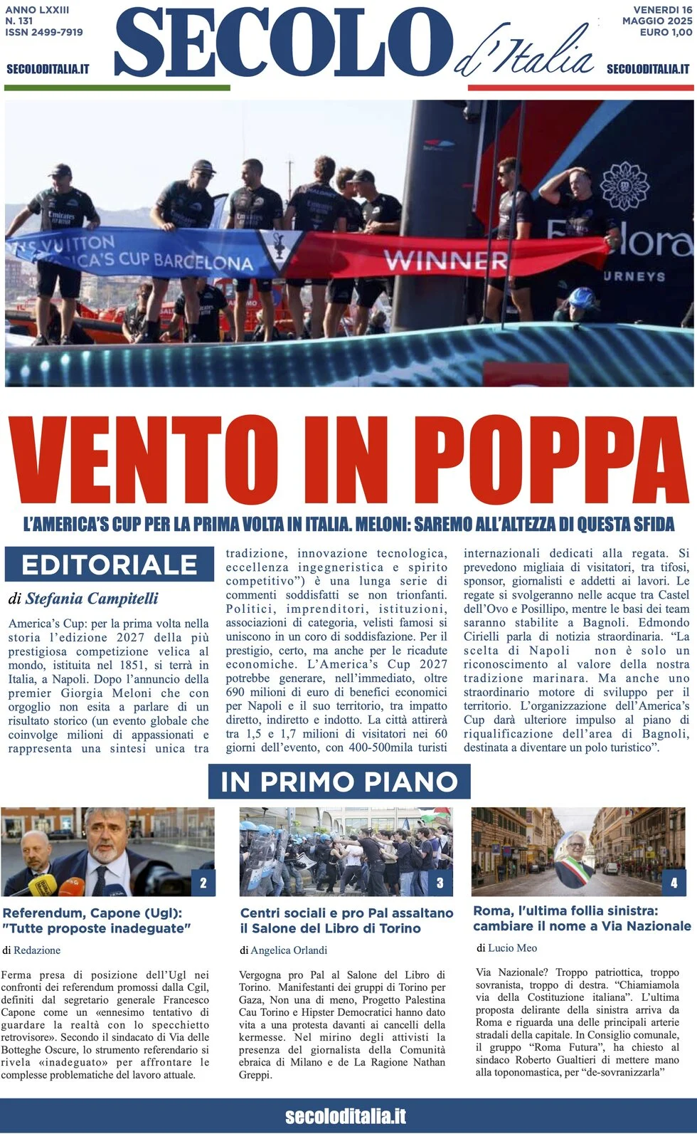anteprima della prima pagina di secolo-ditalia del 16/05/2025