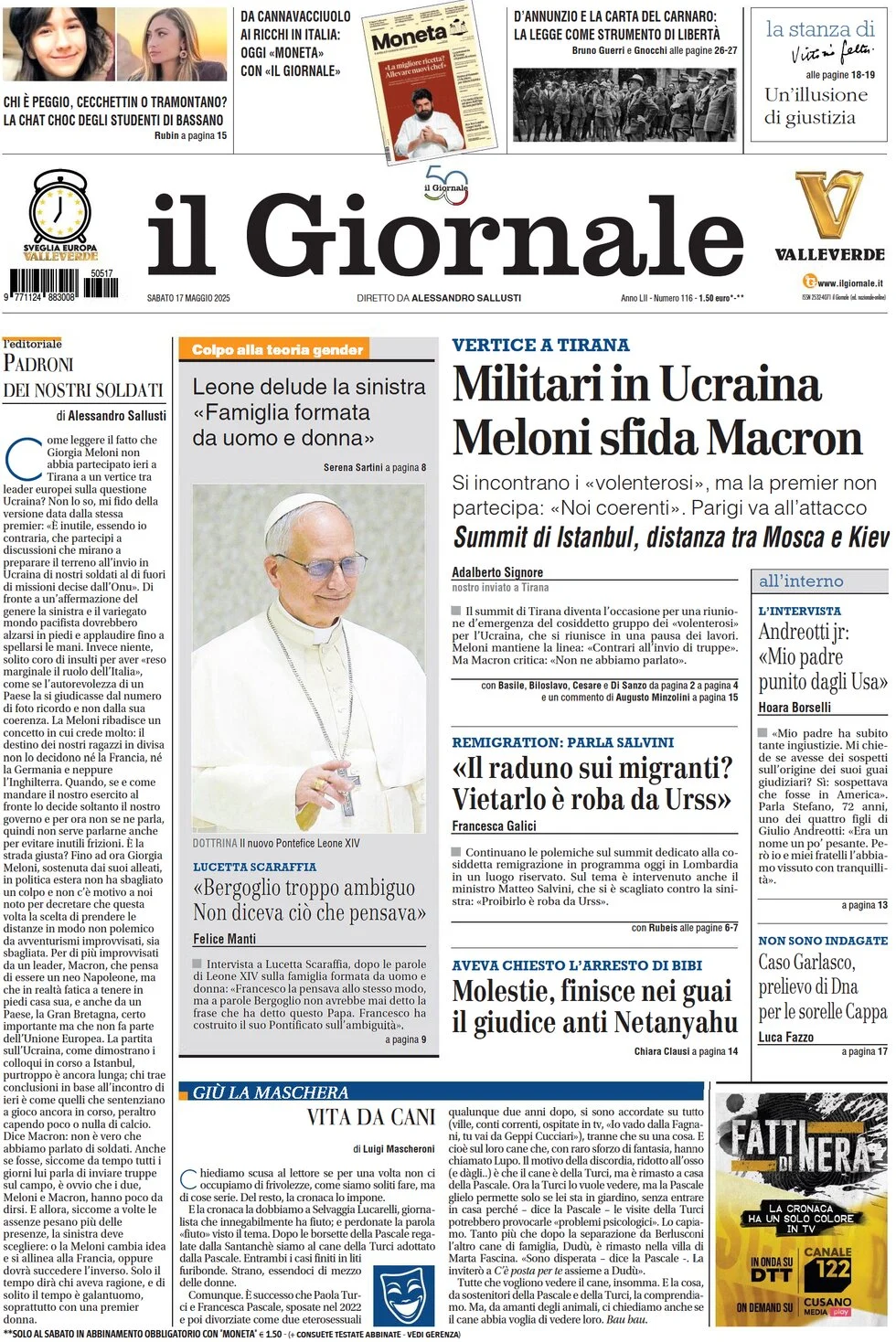 anteprima della prima pagina di il-giornale del 17/05/2025