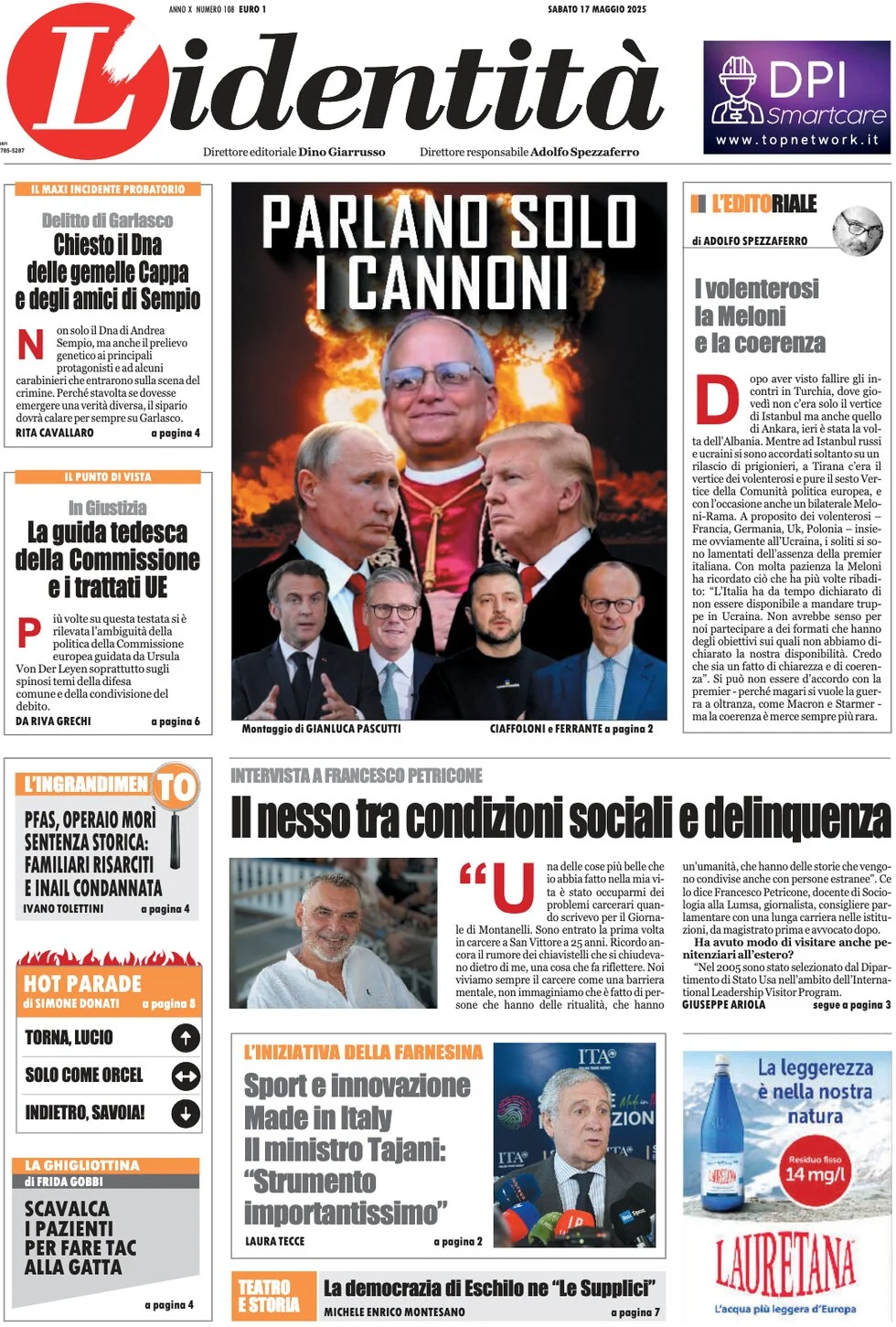 anteprima della prima pagina di lidentit del 17/05/2025