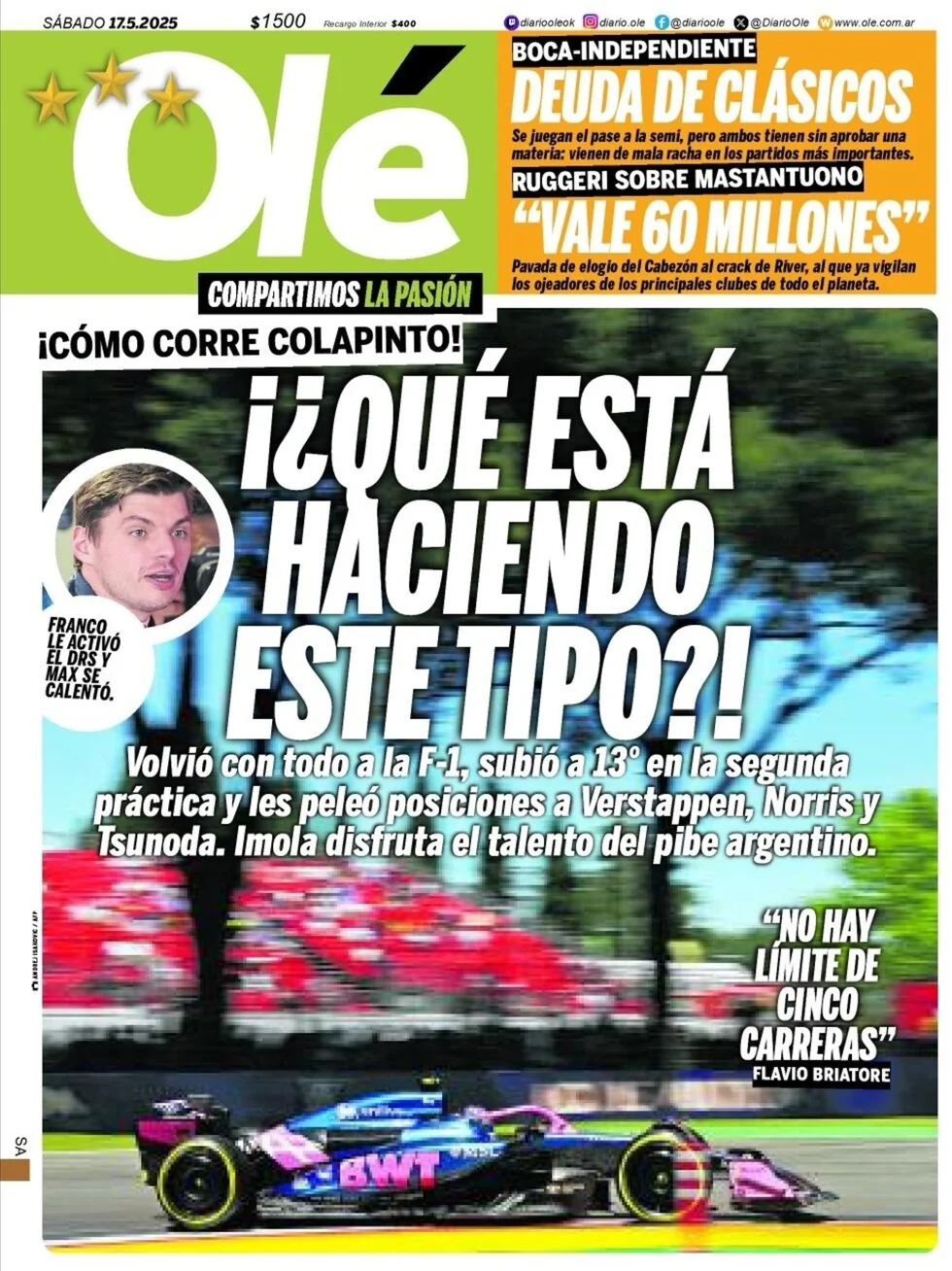 anteprima della prima pagina di ol del 17/05/2025
