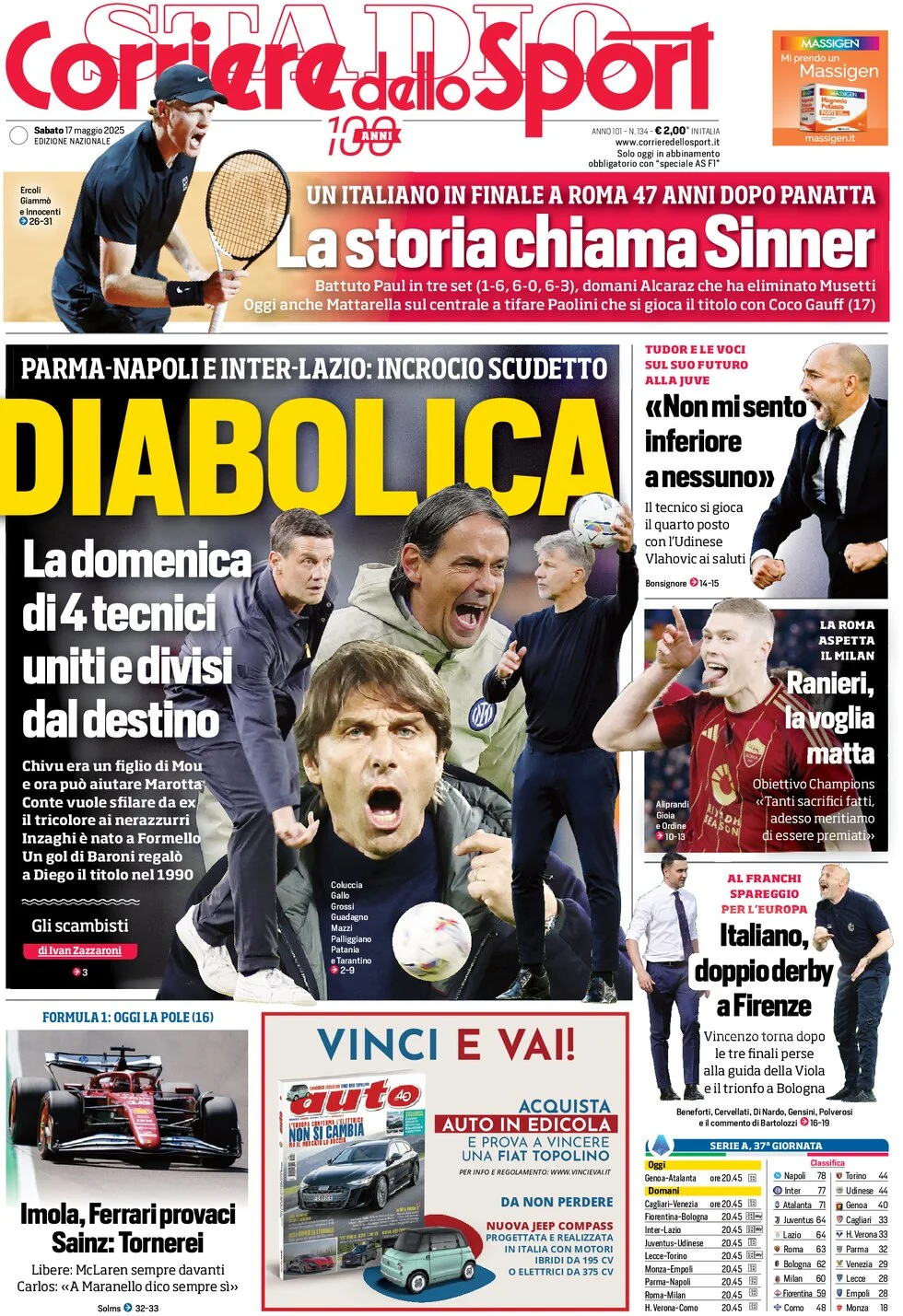 anteprima della prima pagina di corriere-dello-sport del 17/05/2025