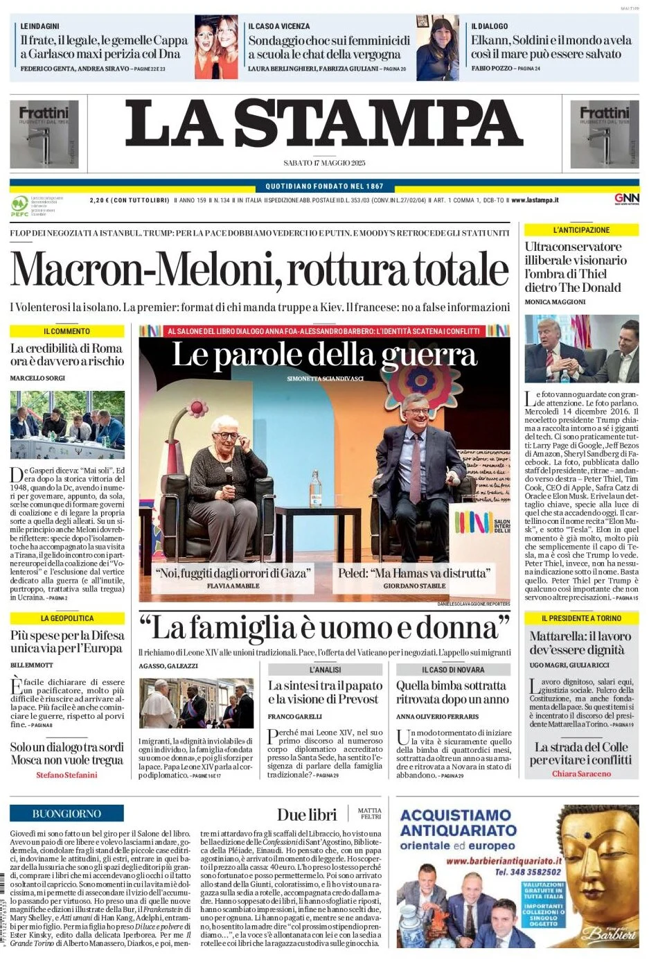 anteprima della prima pagina di la-stampa del 17/05/2025