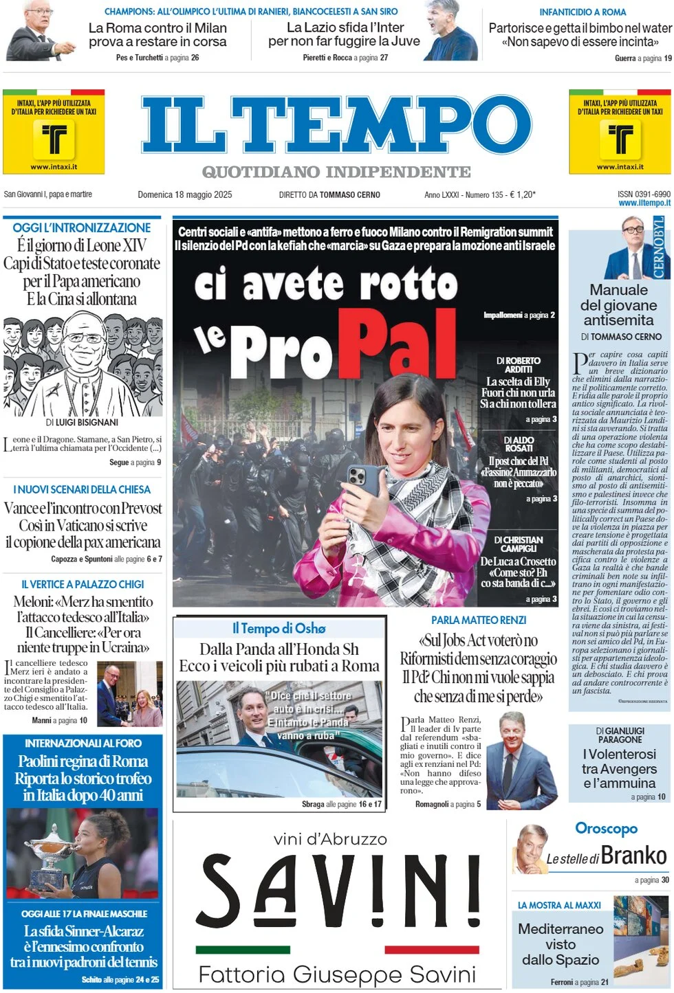 anteprima della prima pagina di il-tempo del 18/05/2025