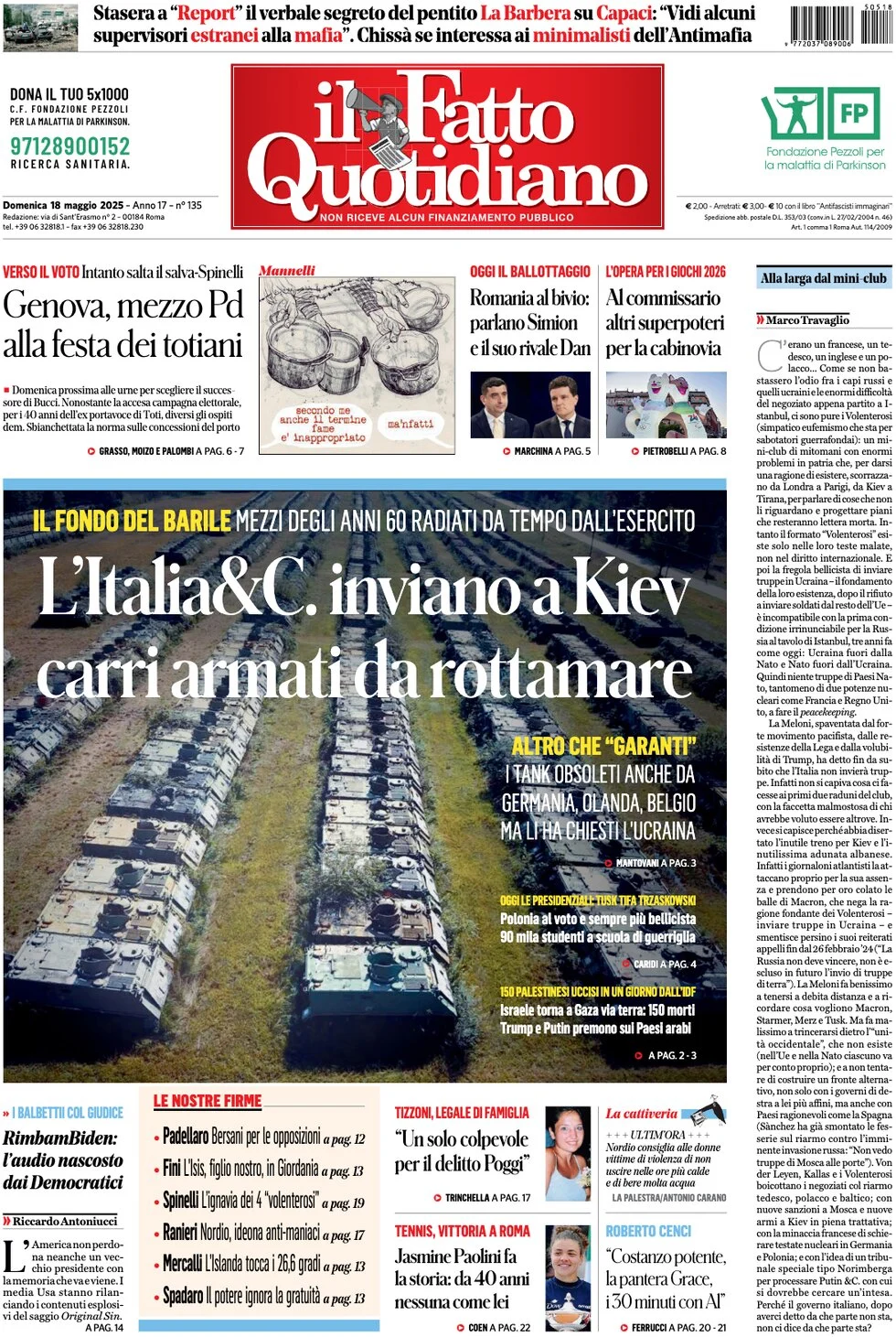 anteprima della prima pagina di il-fatto-quotidiano del 18/05/2025