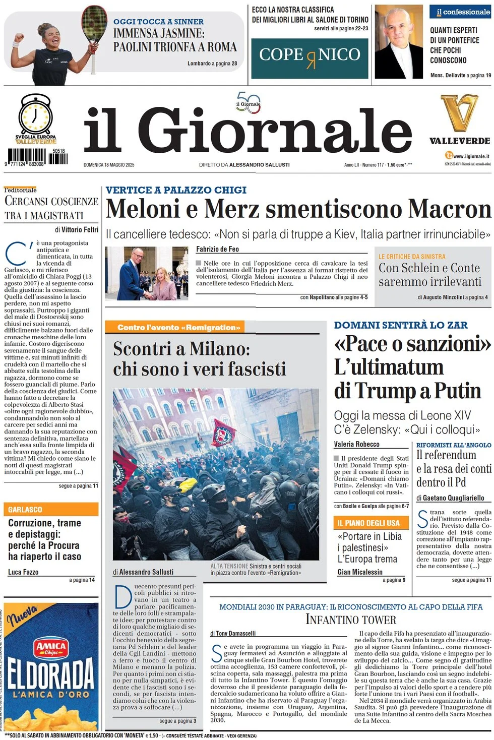 anteprima della prima pagina di il-giornale del 18/05/2025