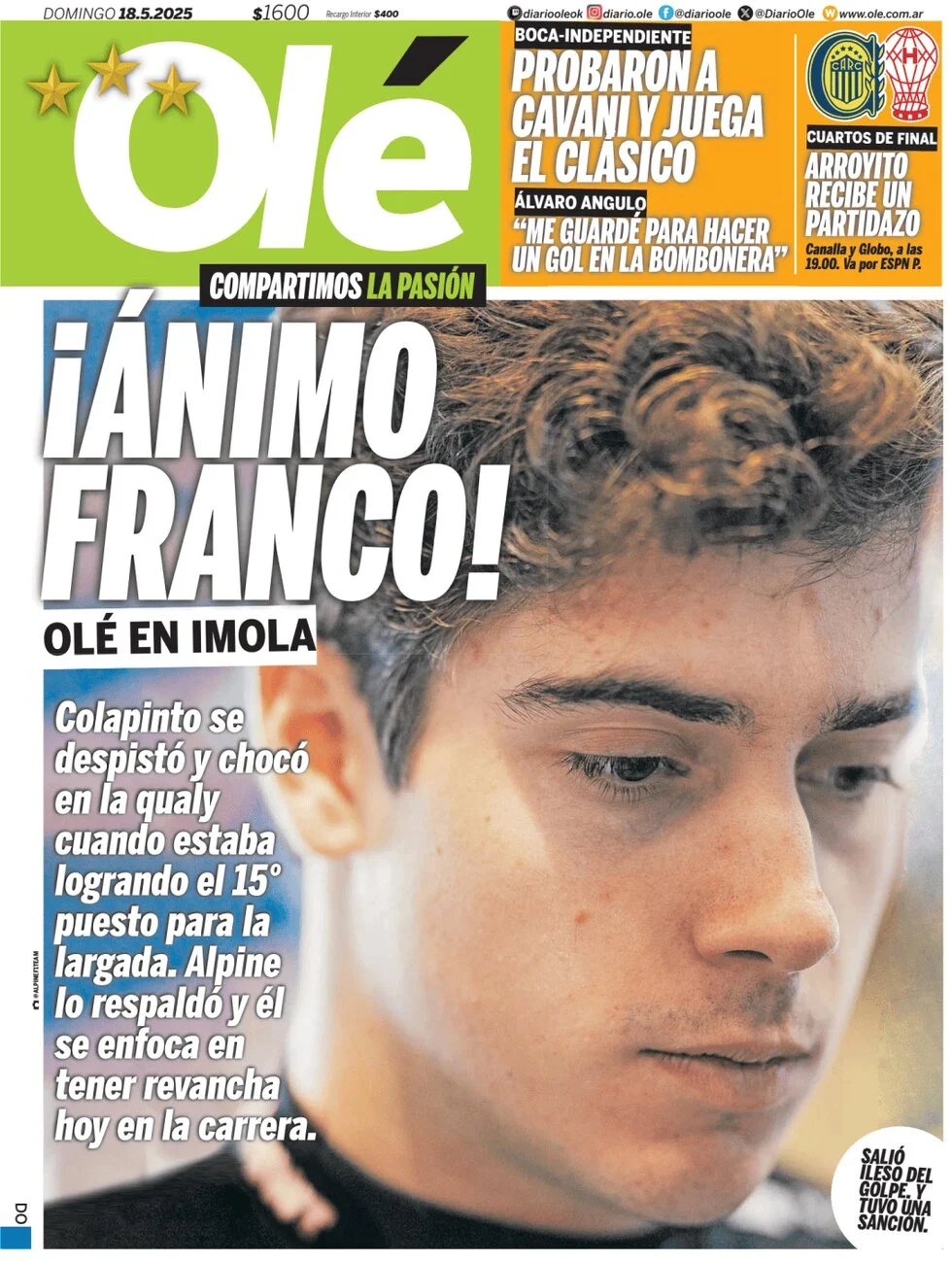 anteprima della prima pagina di ol del 18/05/2025