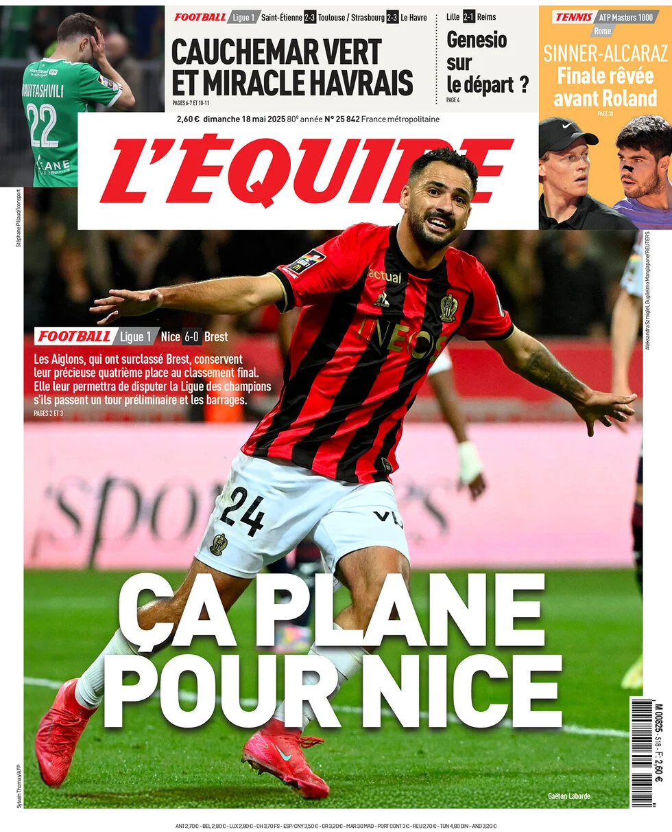anteprima della prima pagina di lequipe del 18/05/2025