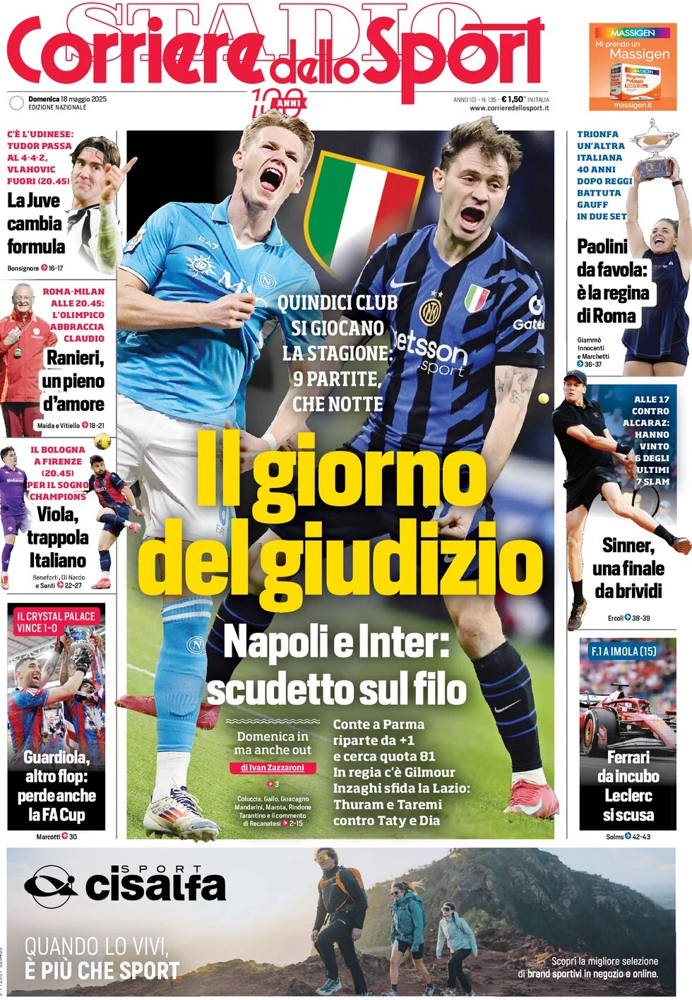 anteprima della prima pagina di corriere-dello-sport del 18/05/2025