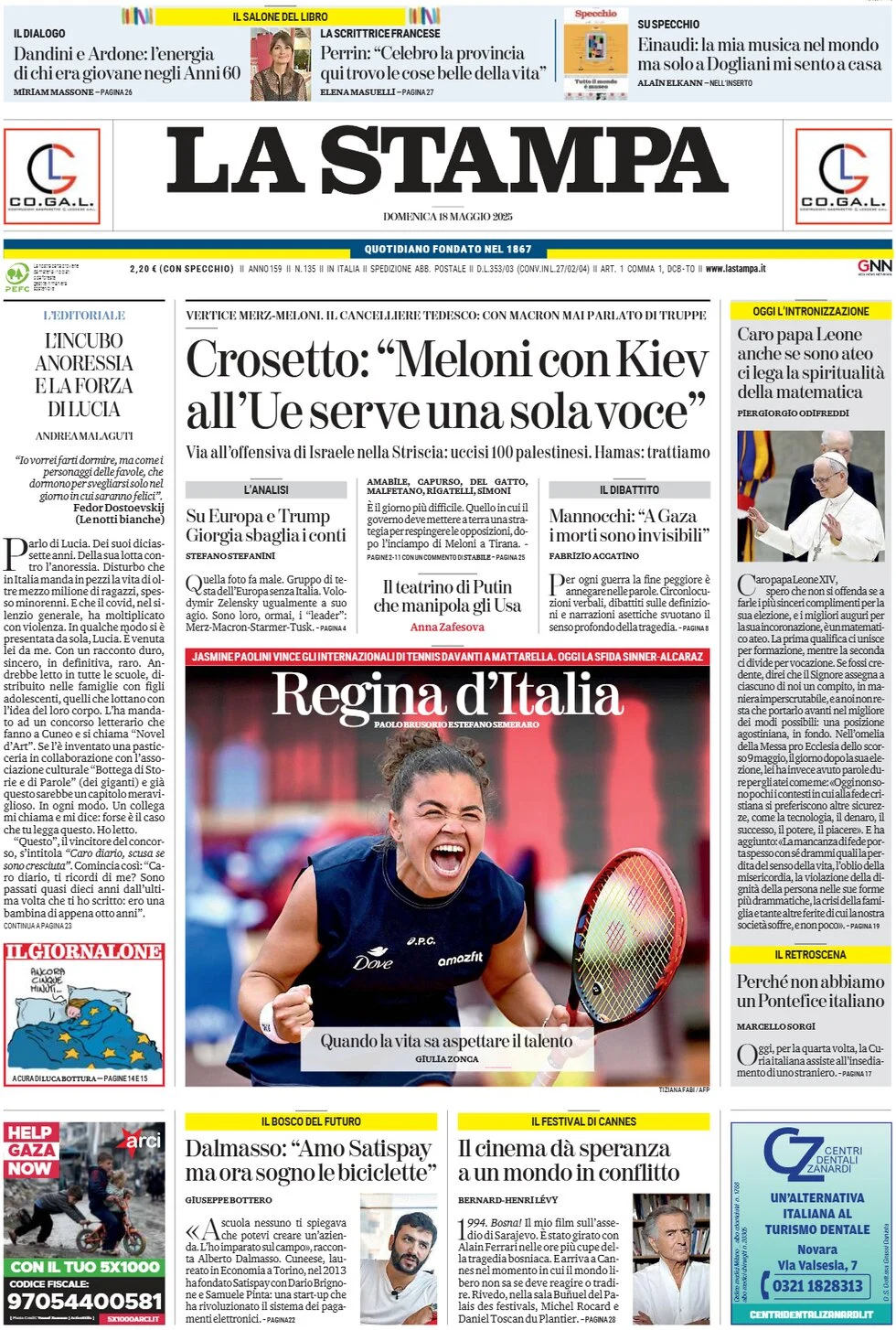 anteprima della prima pagina di la-stampa del 18/05/2025