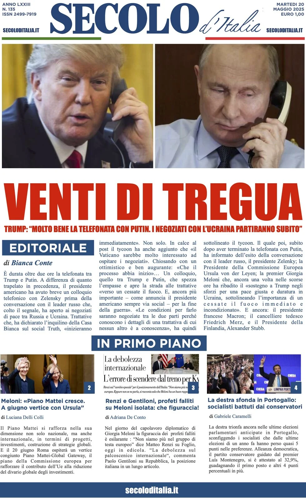 anteprima della prima pagina di secolo-ditalia del 20/05/2025