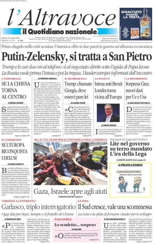 anteprima della prima pagina di il-quotidiano-del-sud-laltravoce del 20/05/2025