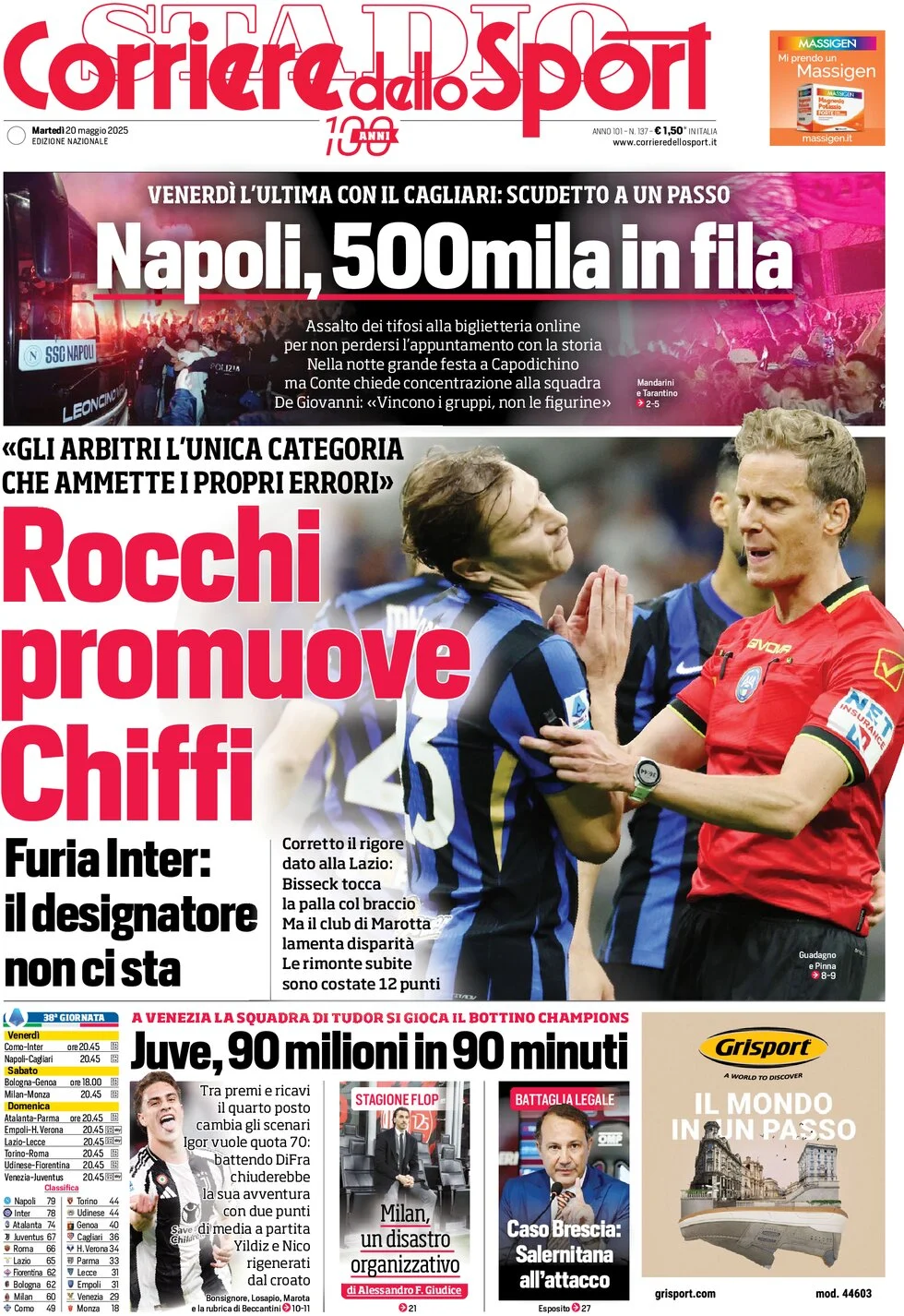 anteprima della prima pagina di corriere-dello-sport del 20/05/2025